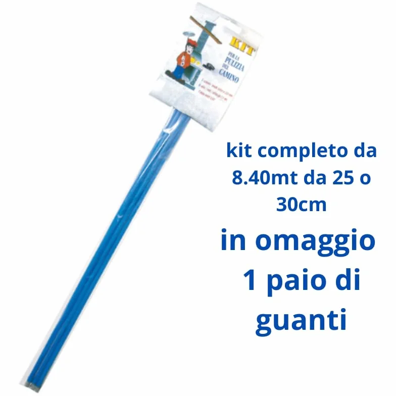 PINTO FERRAMENTA Kit Spazzacamino Pulizia Canna Fumarie Spazzola Tonda Quadrata Asta Stufa Legna Camino Pellet Guanti 25 CM