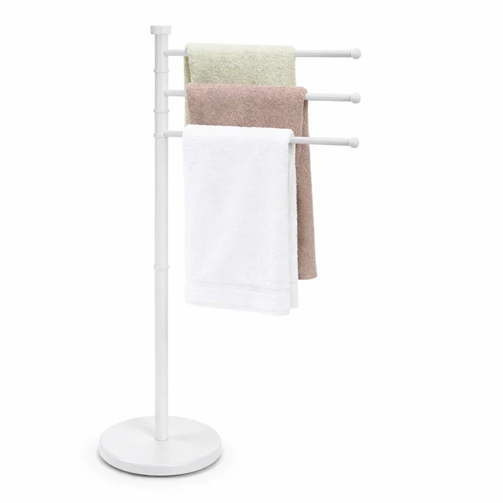 Portasciugamani da Terra Acciaio Inox Bianco 3 Bracci Girevoli 90 cm