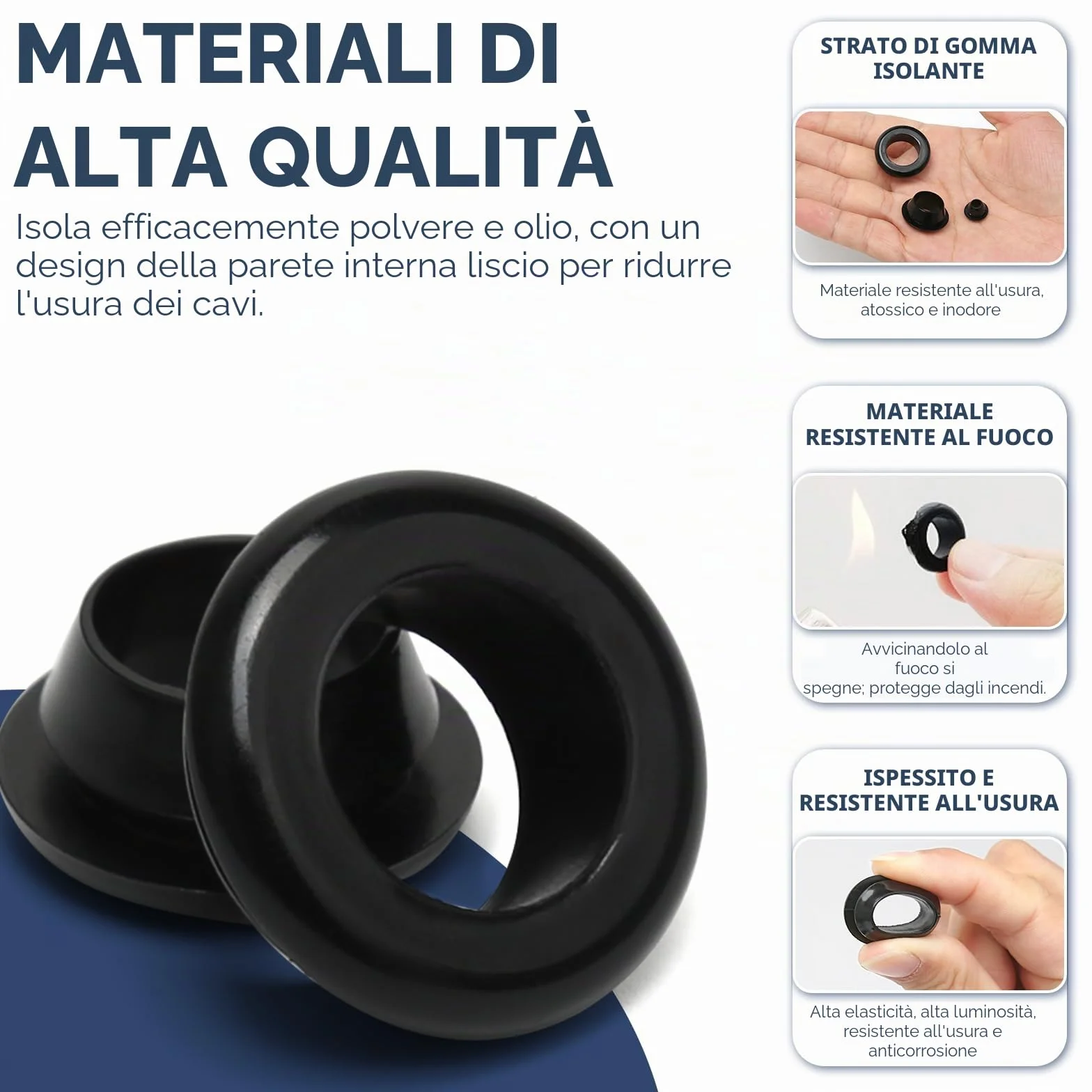 Set 100 Pezzi Passacavi in Gomma per Fori, Protezione Cavi (5-20 mm)