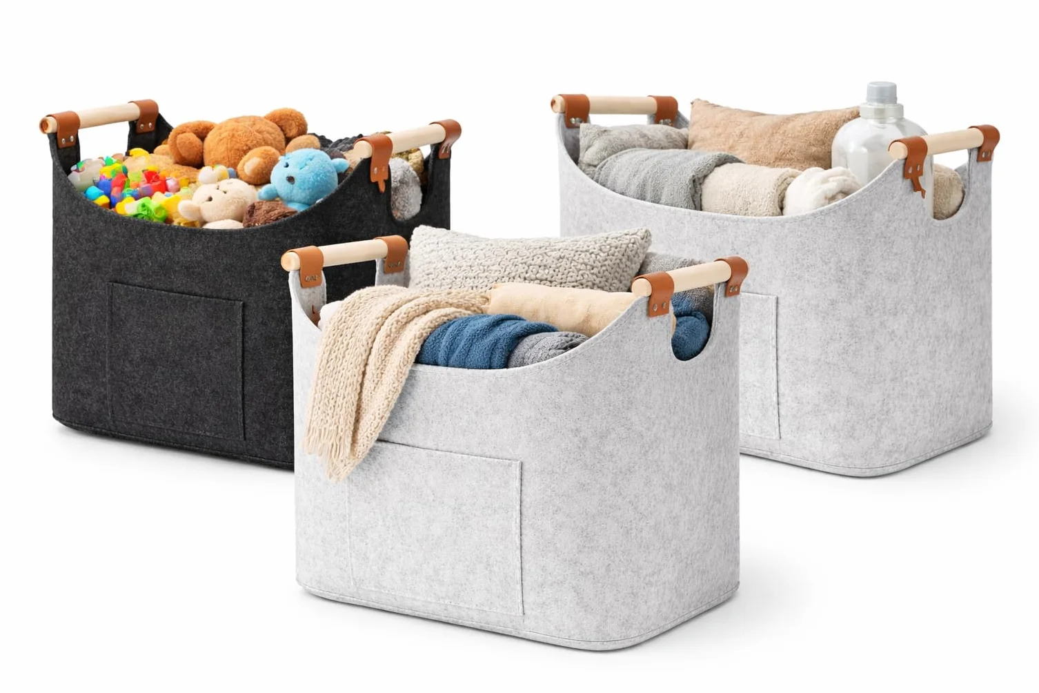 Cesta Portabiancheria XL Feltro Extra Spesso Manici Rinforzati Cesto Pieghevole Multiuso Dark Grey