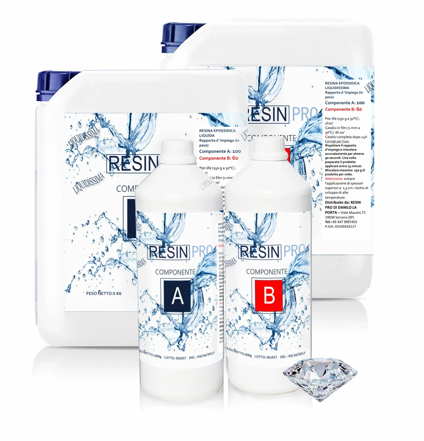 Resin Pro Resina Epossidica Trasparente Bicomponente A+B Effetto Acqua 800g
