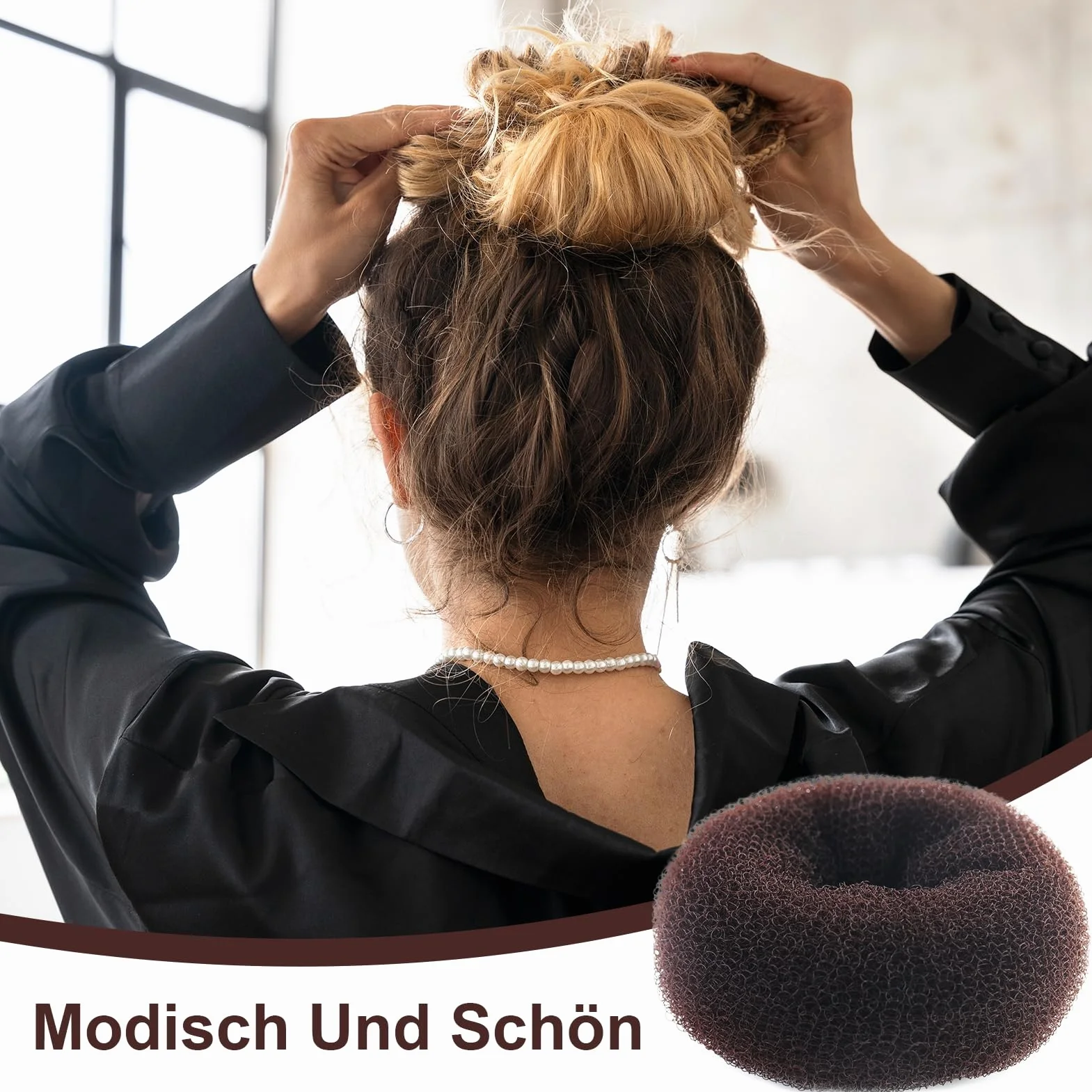 6 Pezzi Ciambella Per Chignon, ciambella chignon facile per capelli, elastico per ciambella chignon, marrone, con 20 elastici neri e 20 clip forma di U, per bambini, feste, vacanze