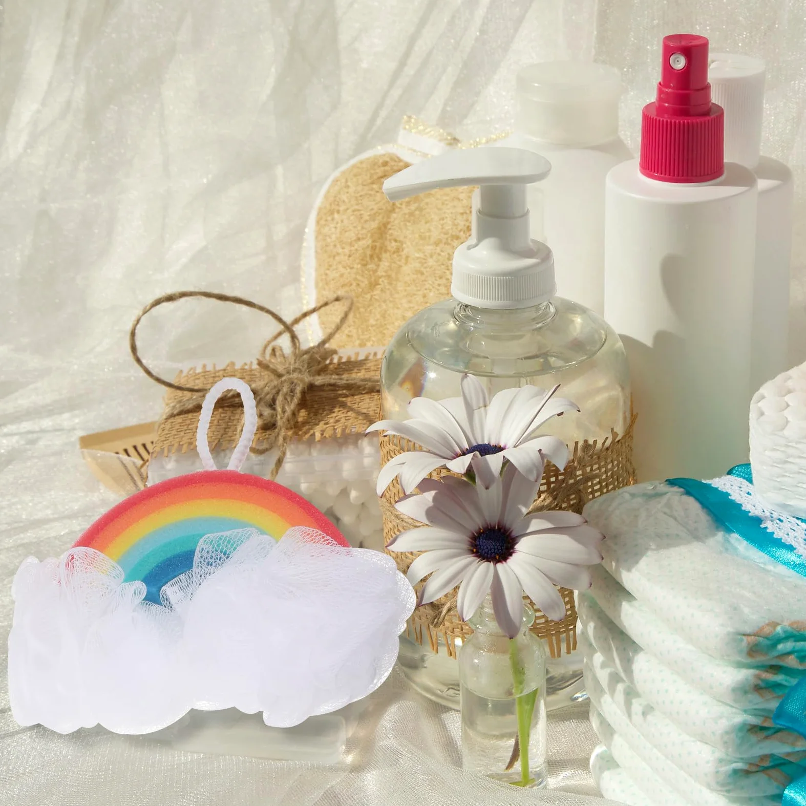 ARTIBETTER Spugna da Bagno per 2 Pezzi Design Arcobaleno Spugna Esfoliante Scrub Corpo Delicato per Doccia e Pulizia Divertente