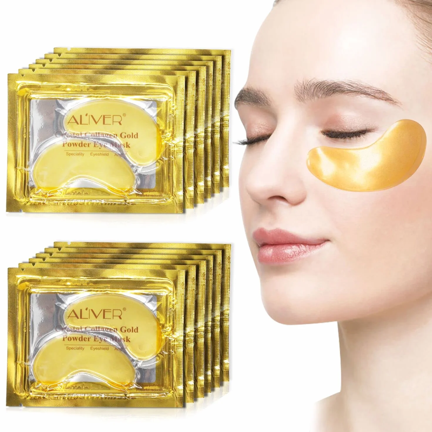 Maschera per Gli Occhi al Collagene in Gel di Cristallo Oro 24K 25 paia, Antietà e Rughe, Crema Idratante, per Rimuovere Borse Sotto Gli Occhi, Occhiaie, Occhi Gonfi