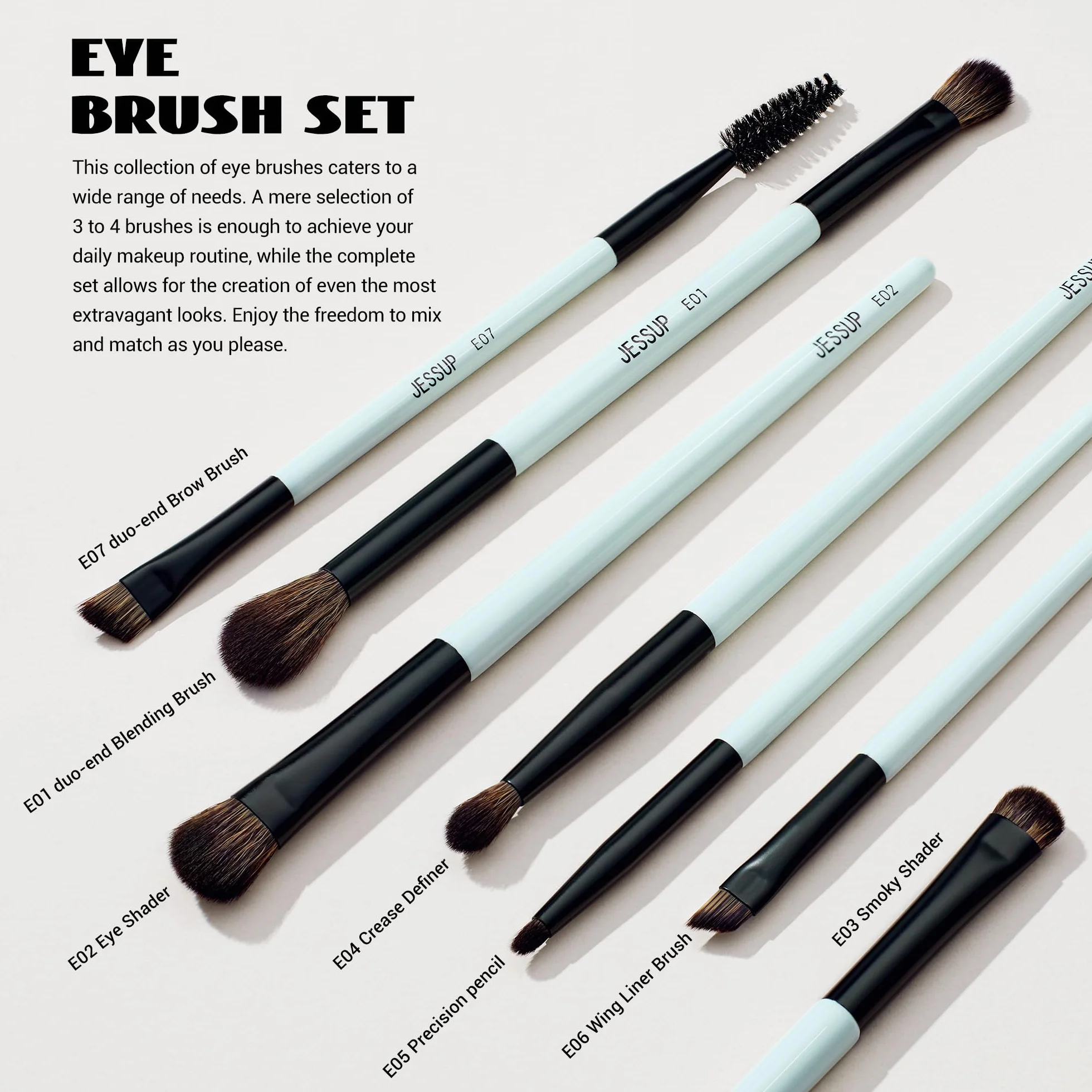 Jessup pennelli trucco, 10pz pennelli make up, 14-in-10 duo-end pennelli collezione versatilità, fondotinta polvere ombretto contorno occhi eyeliner evidenziatore fard pennello, ciano brillante T500