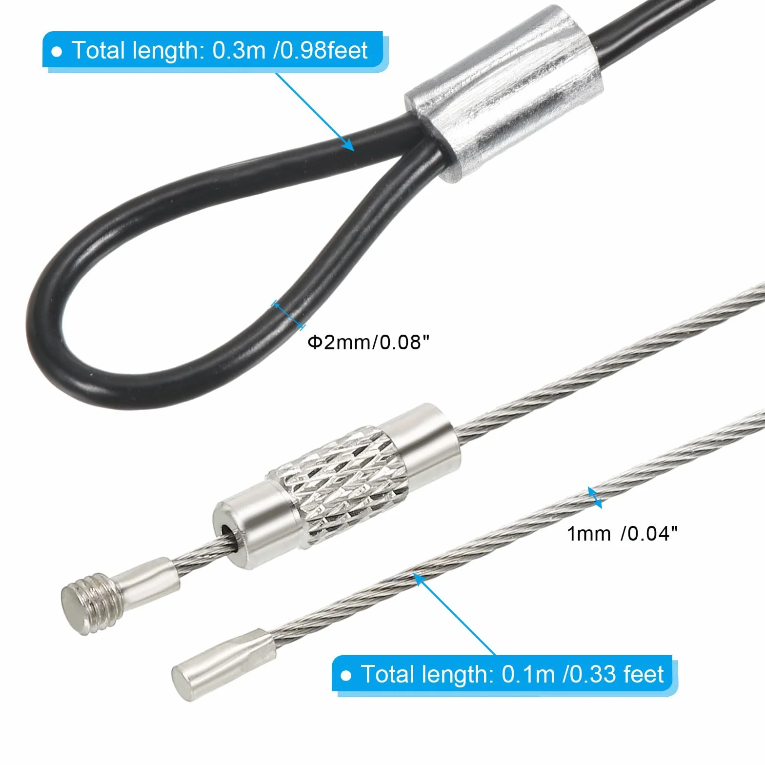 PATIKIL 0.3 m Acciaio Inossidabile Cavo di Sicurezza 2mm, 5 Pezzi Antifurto Filo Corda con Doppio Anello