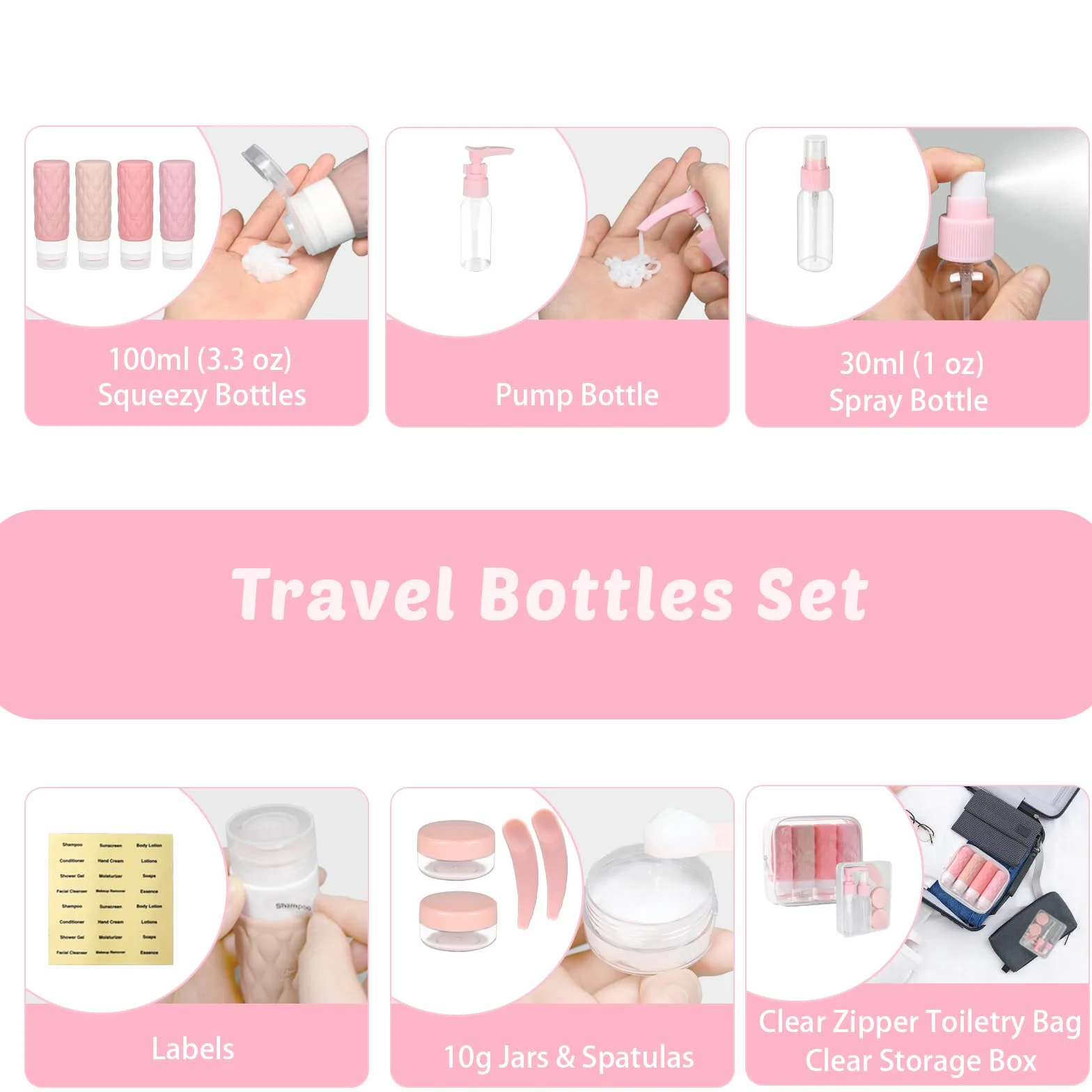 8 Pezzi Set Contenitori da Viaggio per Liquidi 100 ml, Ricaricabili Bottiglie da Viaggio in Silicone, Flaconi da Viaggio senza BPA, Boccette per Bagno, Kit Aereo per Shampoo, Crema, Lozione