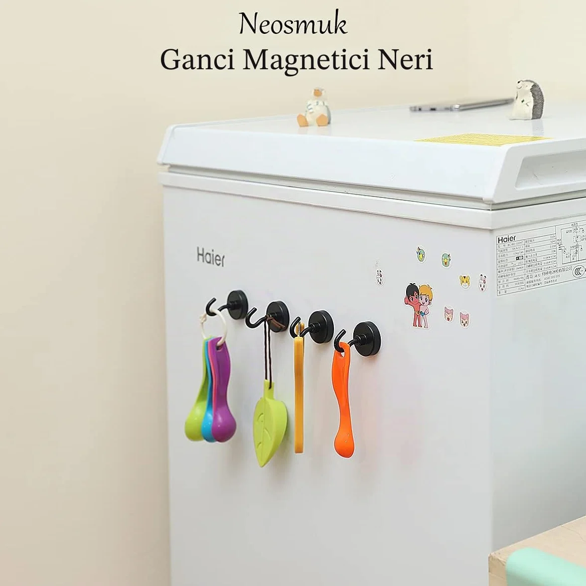 Magneti Magnetici Neri Resistenti 45.4 kg Extra Forte, Gancio in Metallo per Frigorifero, Confezione da 4