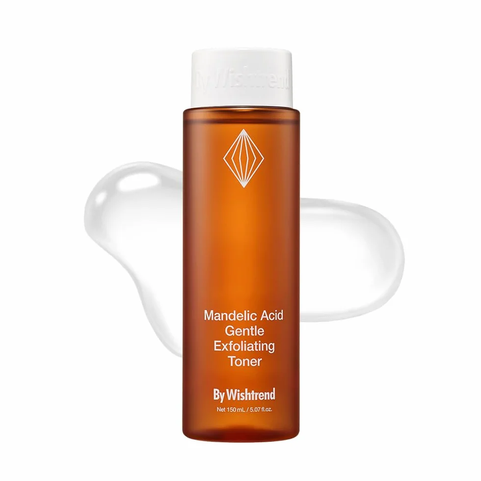 BY WISHTREND Acido Mandelico 5% Acqua di preparazione della pelle, esfoliante delicato per la pelle del viso, ideale per pelli sensibili | Aiuta i pori ostruiti e la pigmentazione (4,1 Fl Oz (1))