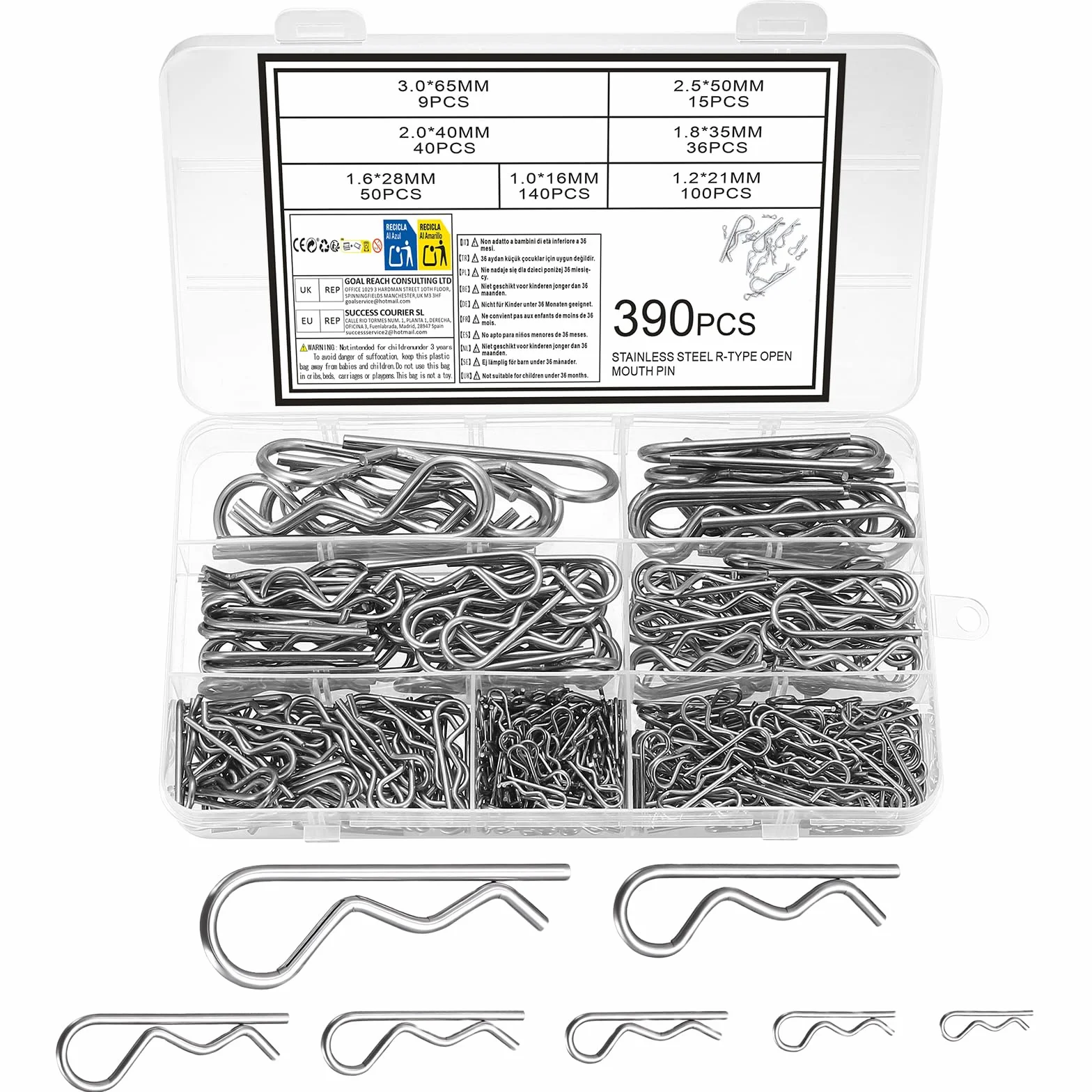 Coppiglie Acciaio Inox 390 Pz Cotter Pins Spaccate Perni Divisi Sicurezza R