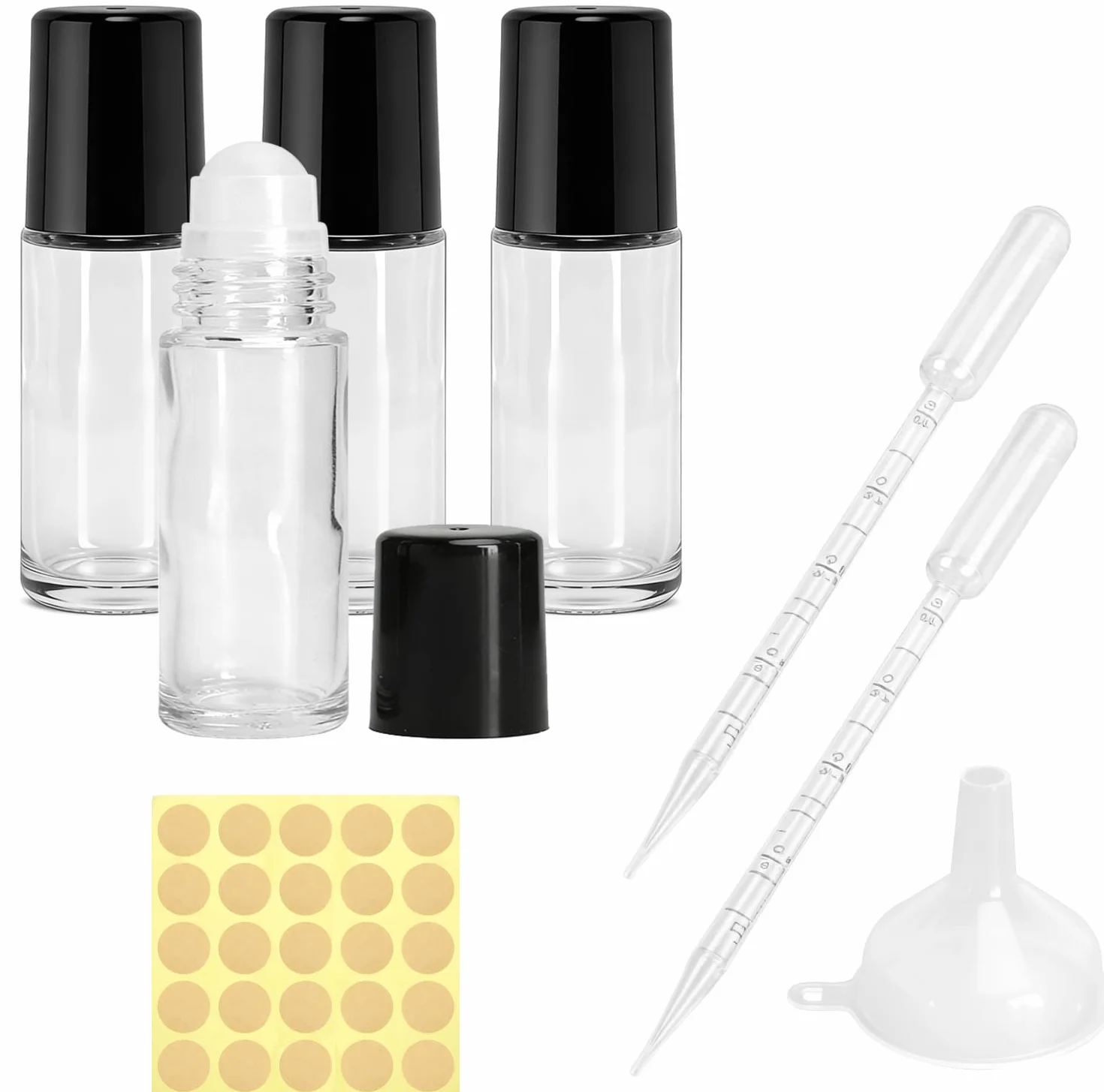 4 Pezzi 30ml Flaconi Roll on Vuoti in Vetro – Flaconi Roll on per Oli Essenziali con Sfera, Ricaricabili, con Contagocce, Imbuto e Adesivi per Aromaterapia e Profumi