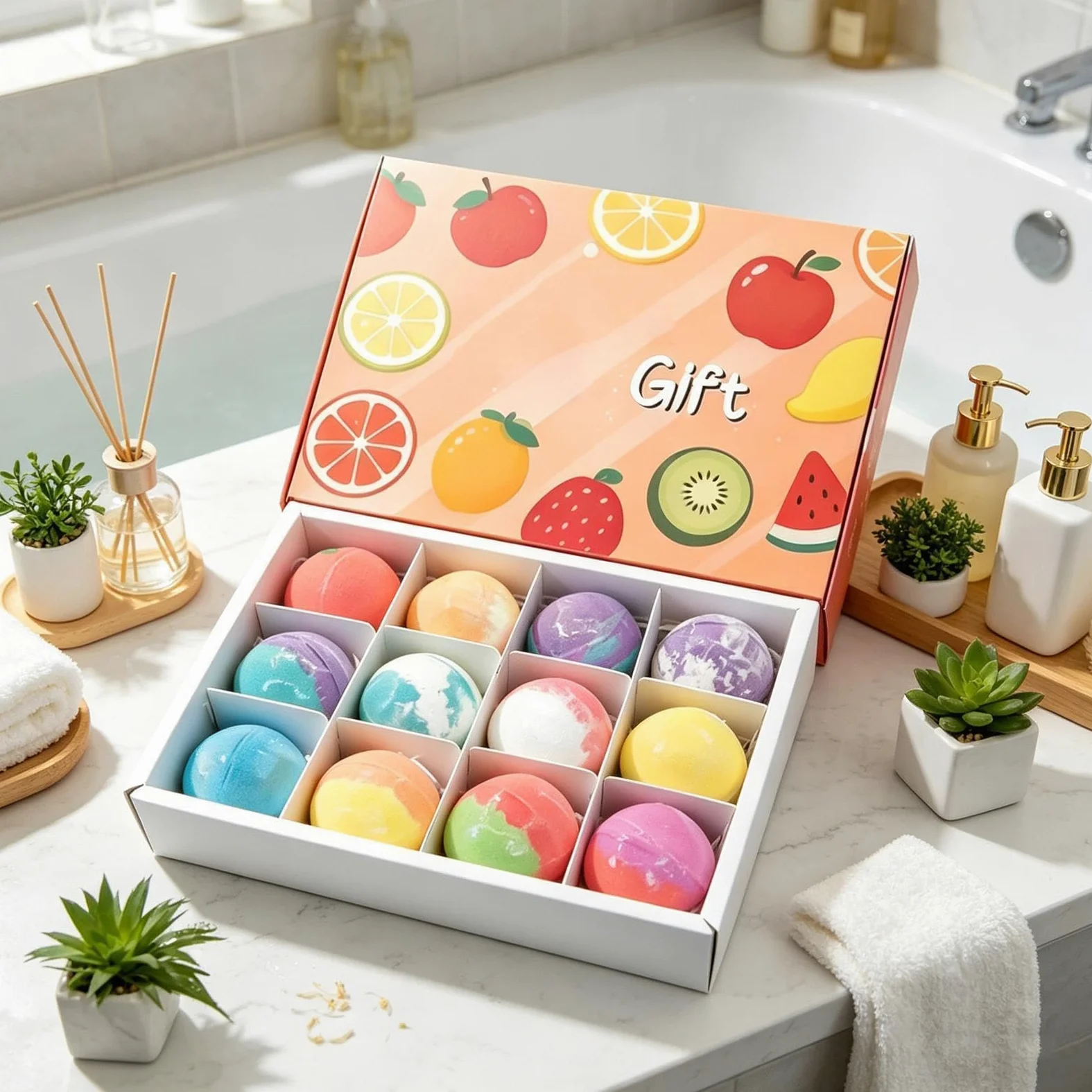 Bombe Da Bagno Effervescenti Per Bambini Confezione da 12 Pezzi Detergente | Design Fruttato SPA Bombe Profumate per la Cura di Sé, SPA, Casa, Viaggi, Bagno, Hotel