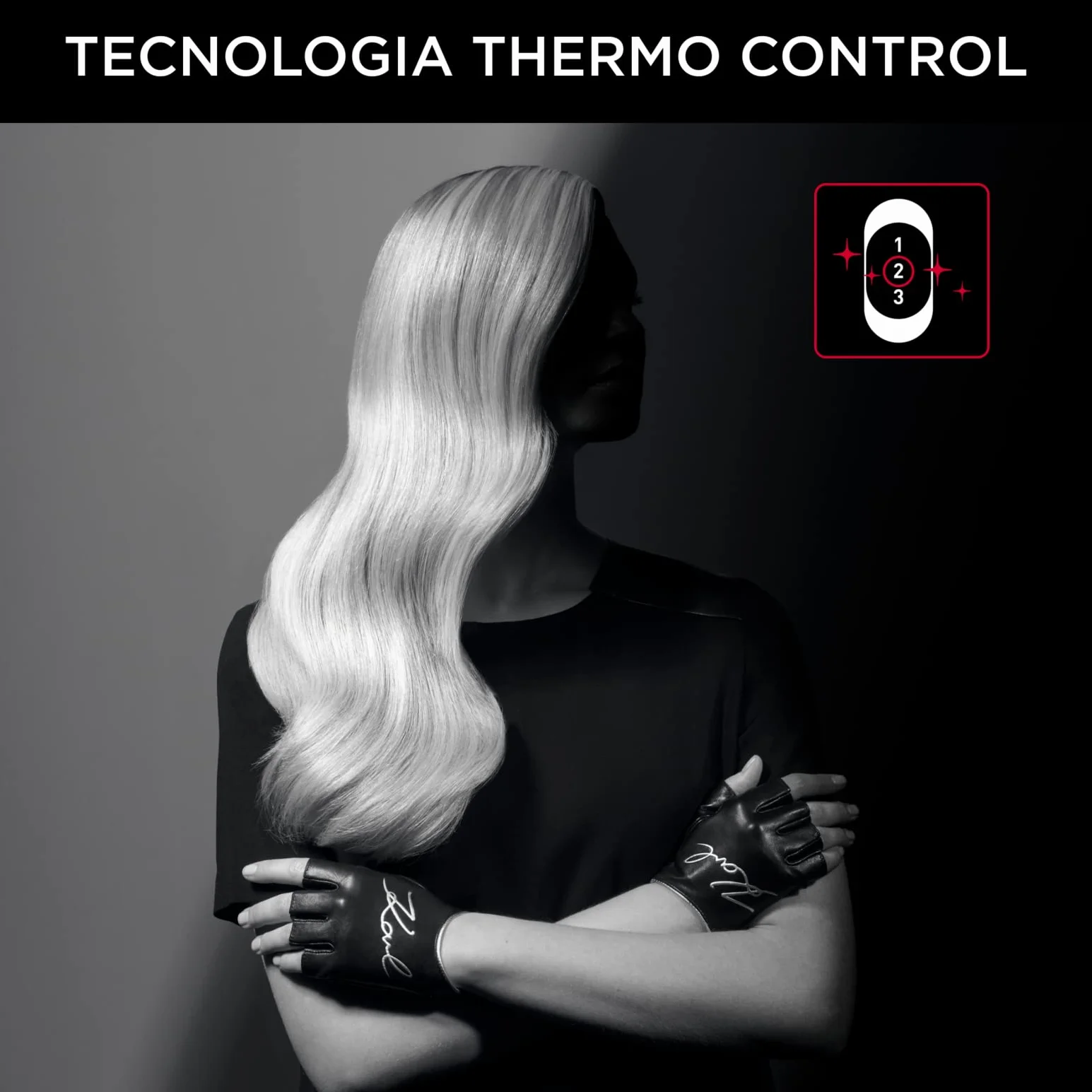 Rowenta x Karl Lagerfeld CV581L Studio Dry, Asciugacapelli, Phon per Capelli Potenza 2100W, Impostazione Thermo Control, 1 Concentratore 12mm, 6 Combinazioni di Velocità/Temperatura