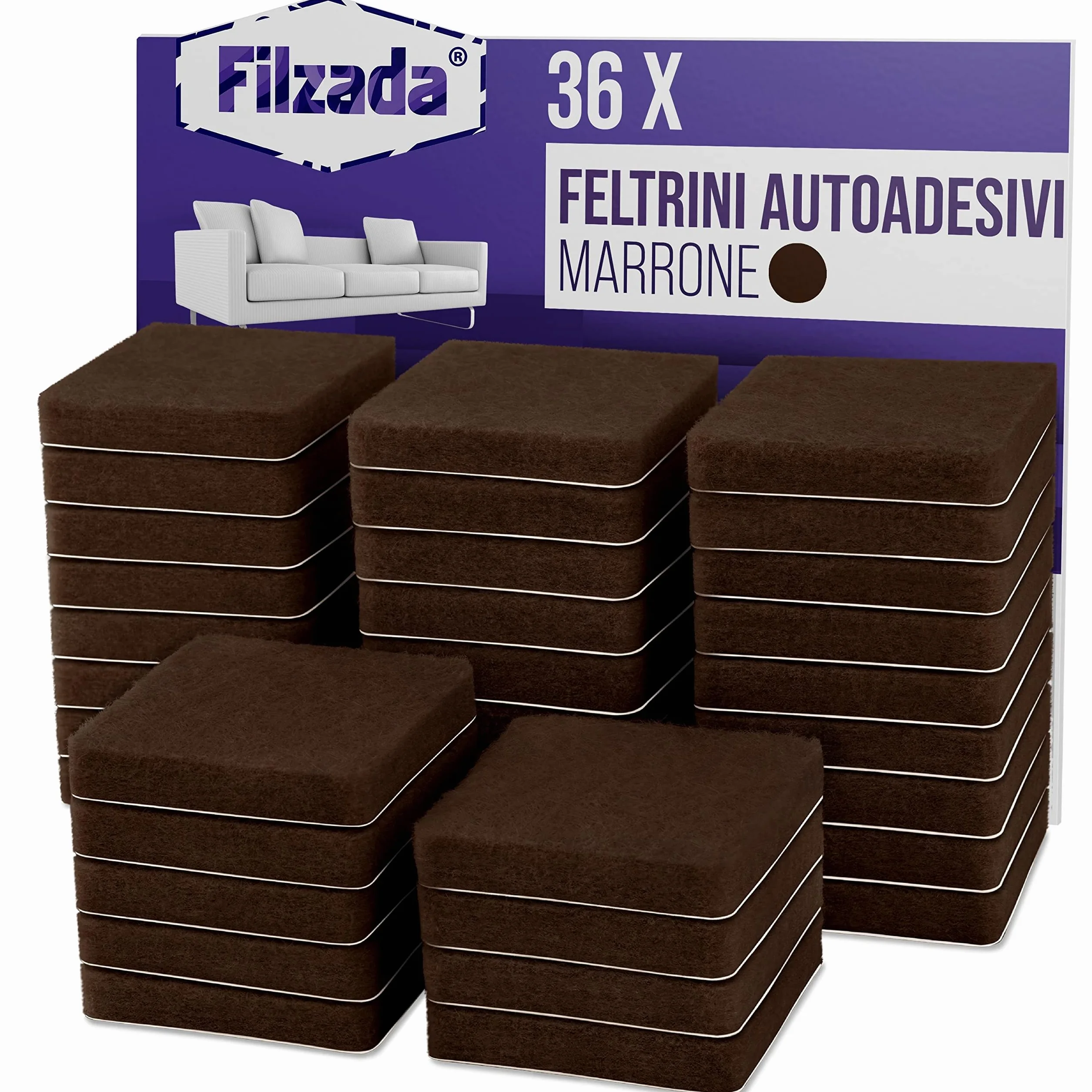 Feltrini autoadesivi 25 x 25 mm quadrato Marrone Feltro professionale per mobili