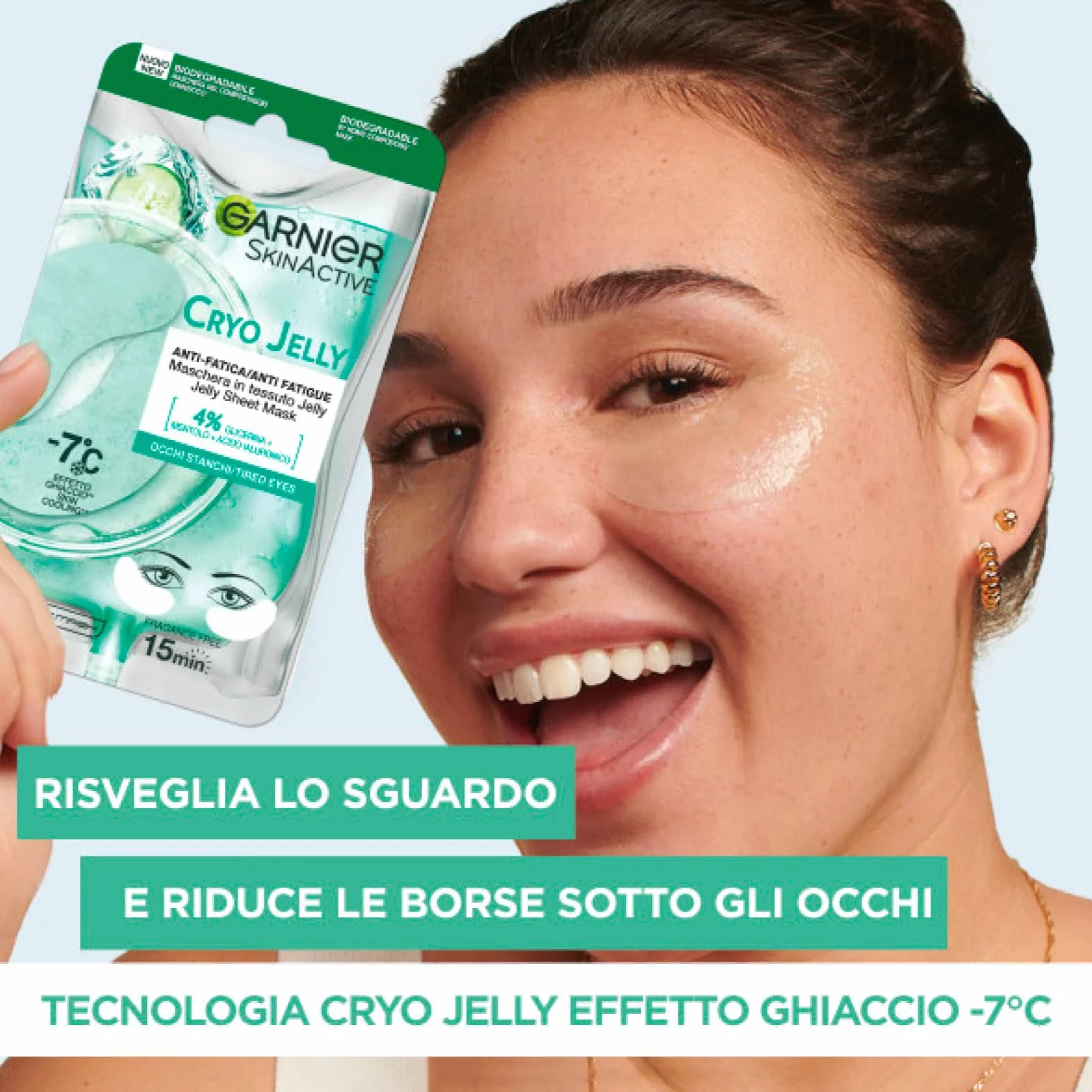Garnier SkinActive Hydra Bomb Maschera Occhi contro Occhiaie con Succo d'Arancia e Acido Ialuronico 4 Patch + Cryo Jelly Maschera Occhi Anti-Fatica Effetto Ghiaccio con Glicerina e Mentolo 4 Patch
