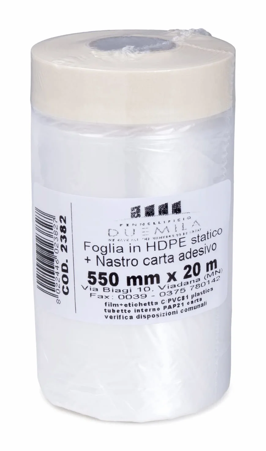 PENNELLIFICIO 2000 Rotolo Polietilene Nastro Adesivo Set Mascheratura Protezione Pareti 55 cm x 20 m Made in Italy