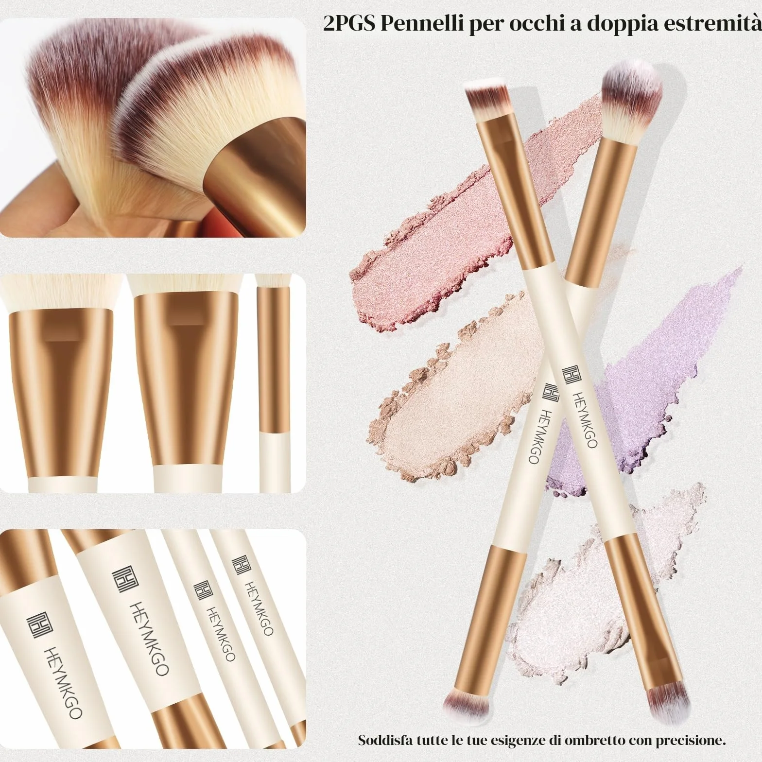 HEYMKGO Pennello Fondotinta 4 pezzi Pennello a doppia estremità 2-in-1 Pennelli Make Up Kabuki Pennello Professionale Fondotinta Cipria Fard Correttore Ombretto liquidi Crema pennello contouring viso