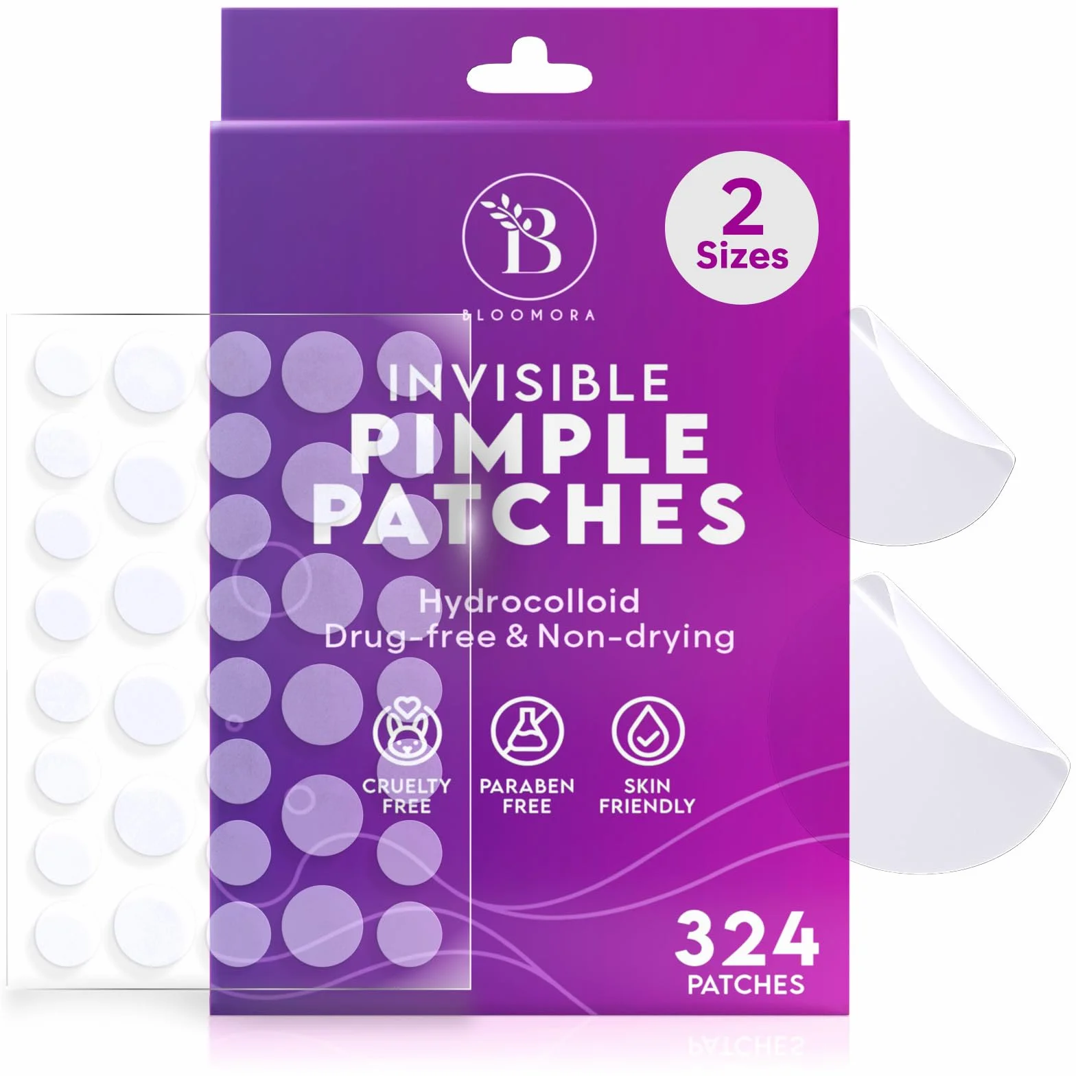 BLOOMORA Patch Brufoli Invisibili (324 Pezzi), Pimple Patch Idrocolloide, Pimple Patch Viso (Dimensioni S/L)