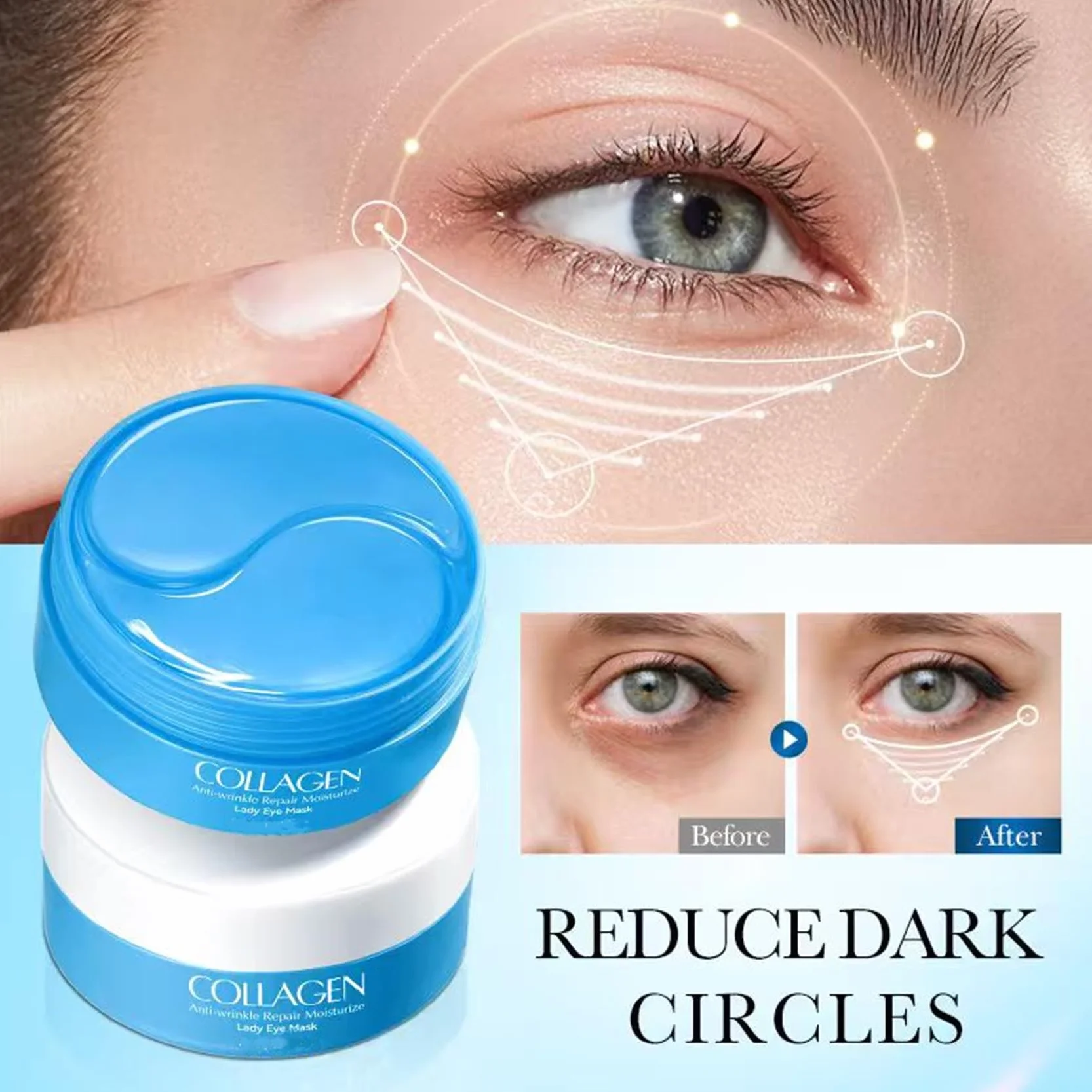 60 Pezzi Patch Occhi al Collagene,Maschera per Occhi All'acido Ialuronico,Per Anti-Rughe Anti-Età ed Idratante Ridurre Borse Occhiaie e Puffiness,Effetto Rinfrescante per Stanchi,Unisex