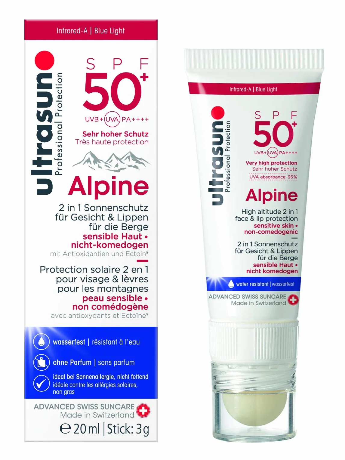 Ultrasun Alpine 2 in 1 Protezione per viso e labbra (SPF 50) - 20 ml.