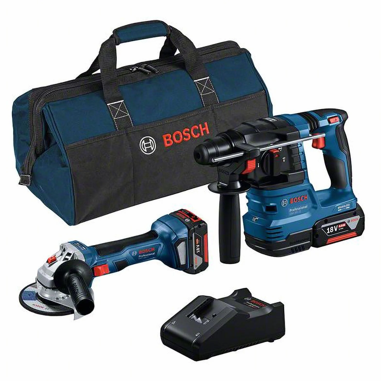 Bosch Professional GWS 18V-7 GBH 18V-22 Combo Kit 2x4.0Ah Batterie GAL 18V-40 Ladegerät
