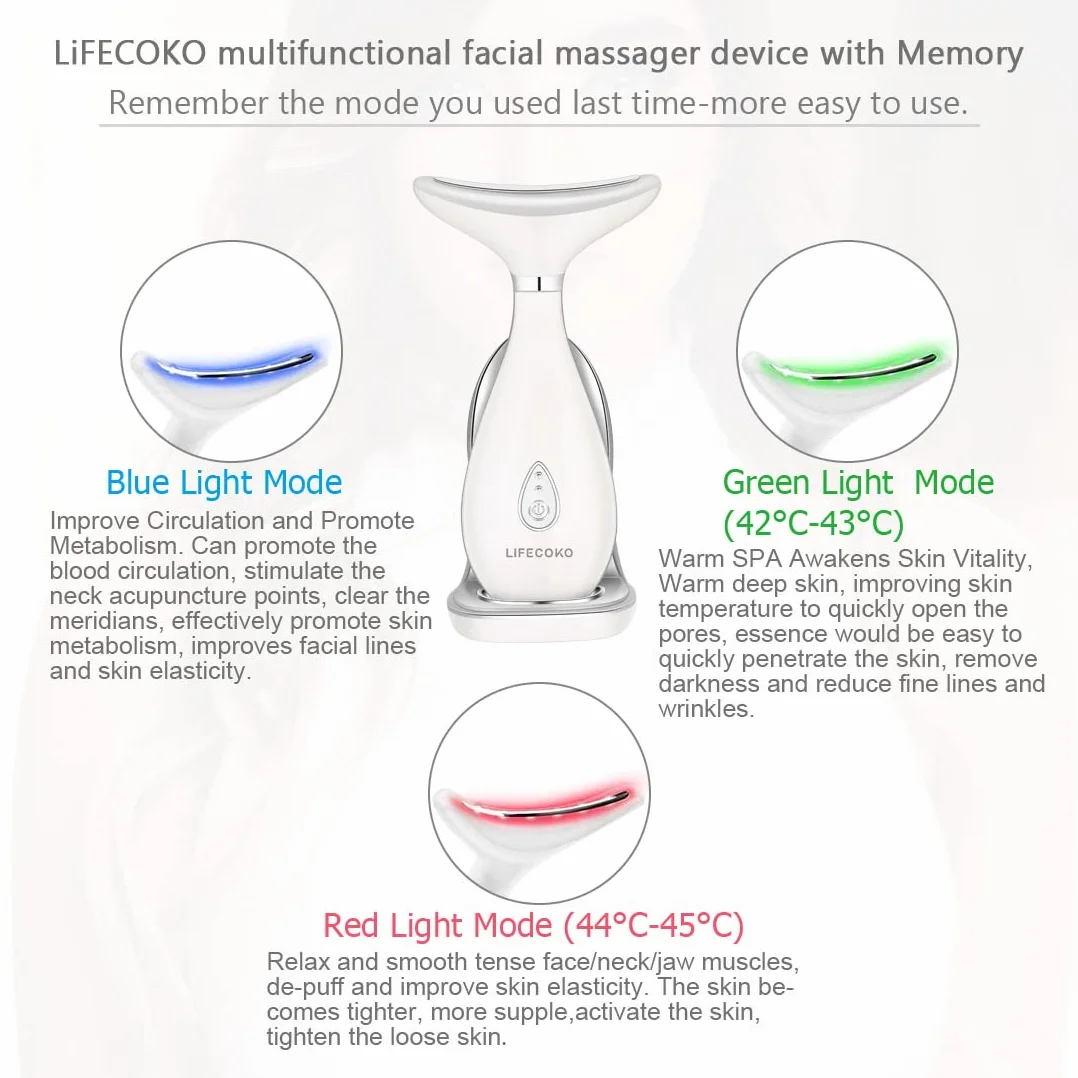 Massager per viso elettrico Antirughe, massaggiatore di bellezza per il viso e il collo, Massager del dispositivo tonificante per il, Ricaricabile USB portatile (Bianco)