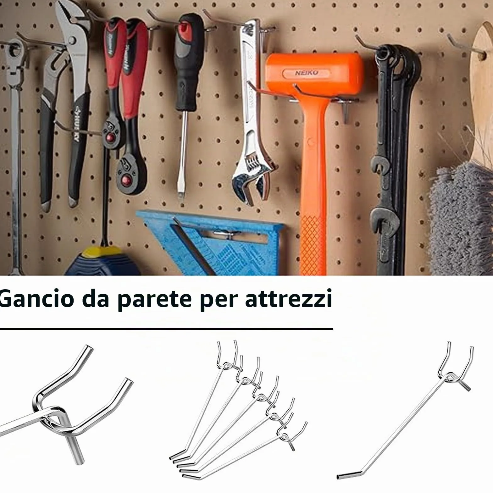 Ganci Pegboard Metallici 60 Pezzi, Supporto Utensili 3cm, Diametro 3mm per Scaffali e Officine