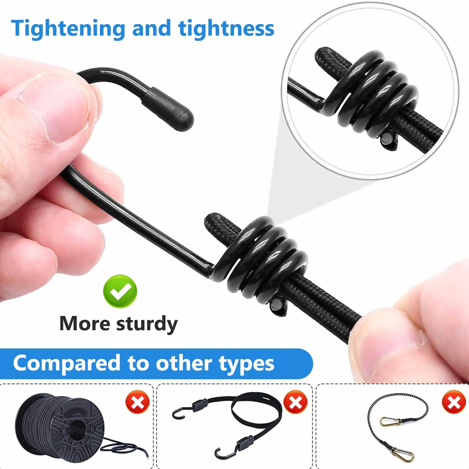Ganci a Spirale per Corda Elastica 9mm, Gancio in Metallo per Teloni Bici Moto Auto Camion