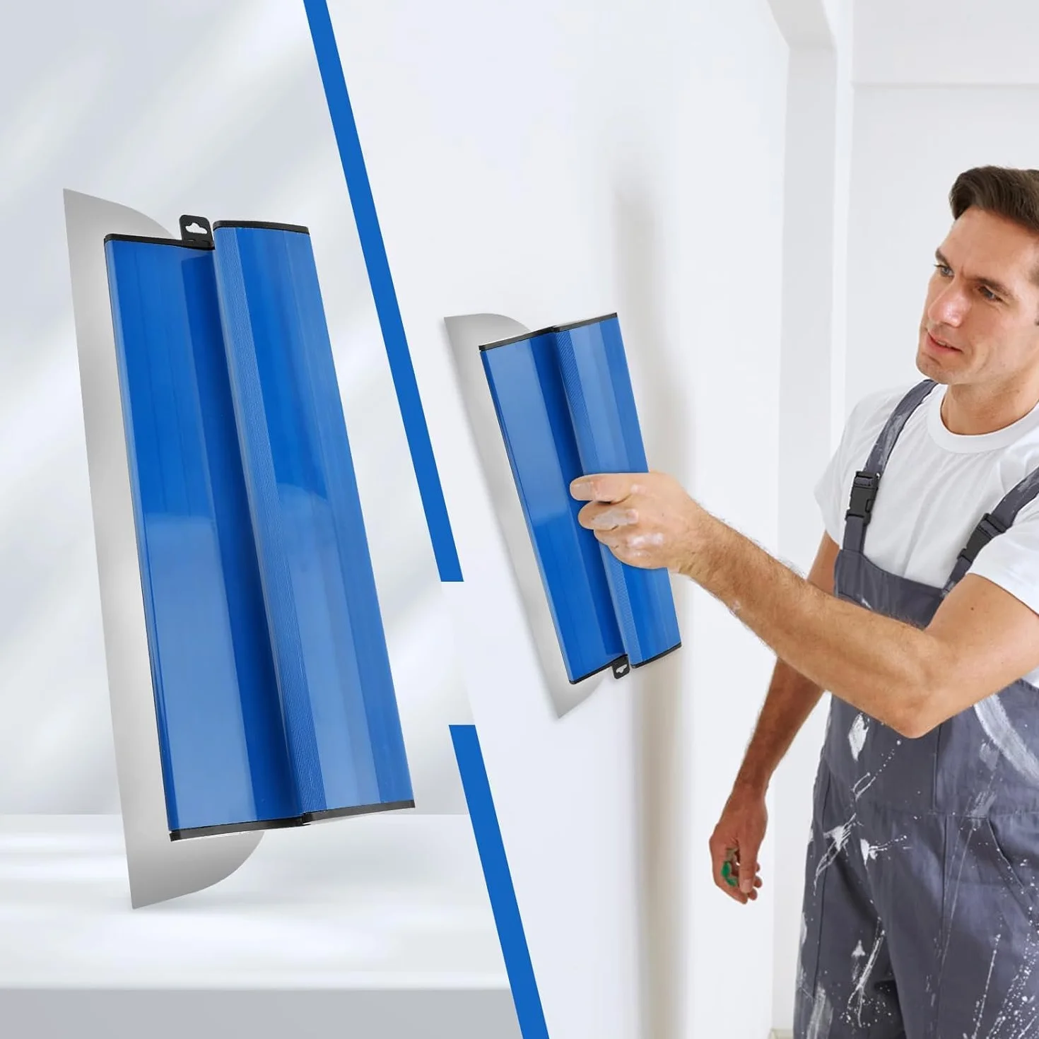 Set spatole 40 cm lama lisciante acciaio inox 0,45 mm manico ergonomico 34,5 cm per cartongesso intonaco stucco