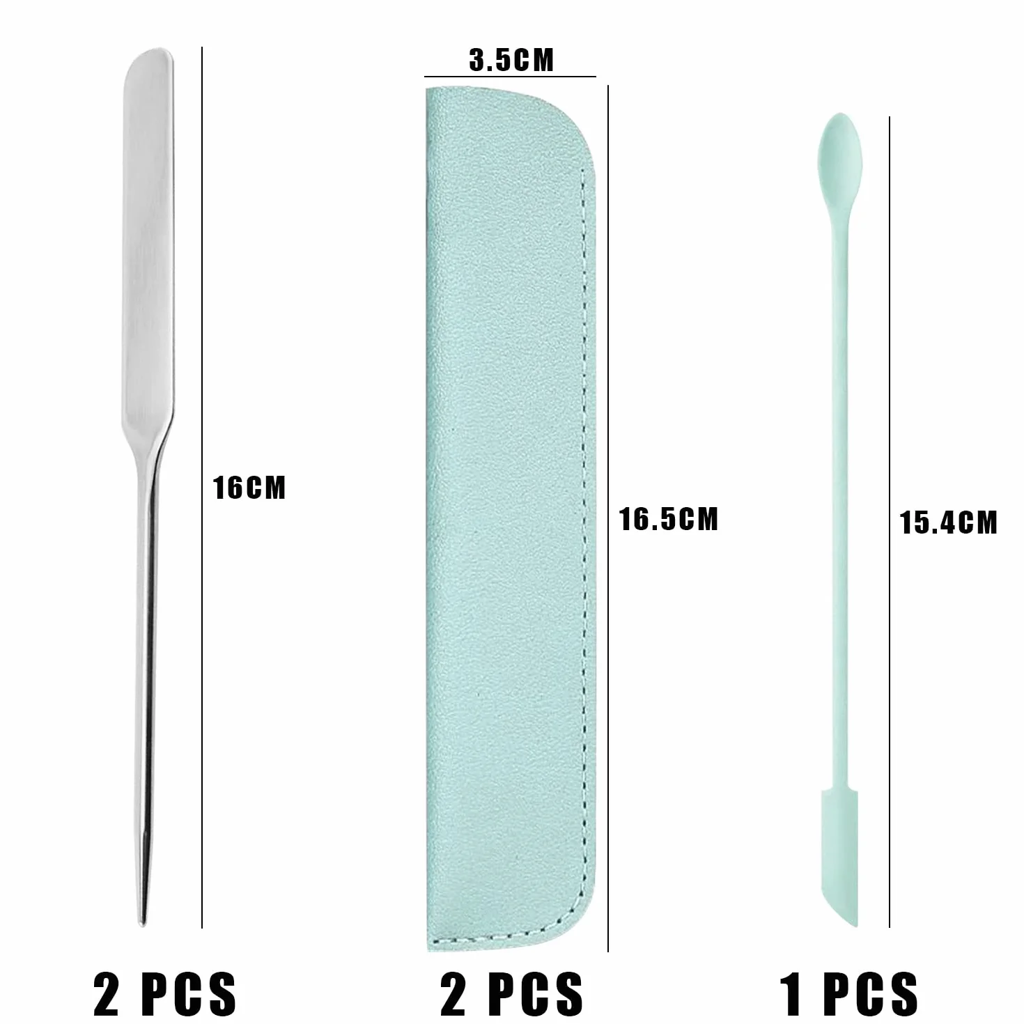 Set di 2 Spatole per Fondotinta in Acciaio Inox - Strumenti per il Trucco del Viso Con 2 Custodie in Pelle e 1 Spatola Verde
