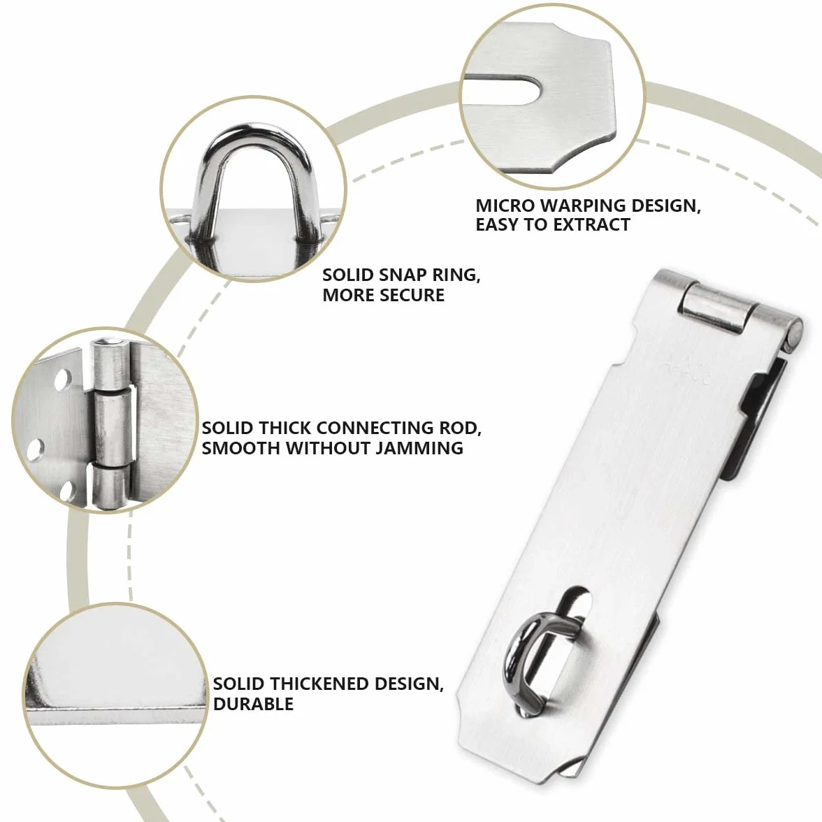 Bwintech 4 Pezzi Lucchetto Hasp Latch 3 Pollice (75mm) 304 Acciaio Inox Serratura per Porta Shed Gate Cabinet