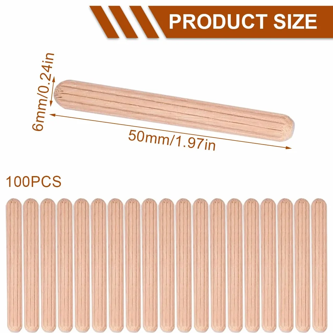 Pezzi Tasselli in Legno 6x50mm 100 PCS per Fresatrice, Falegnameria