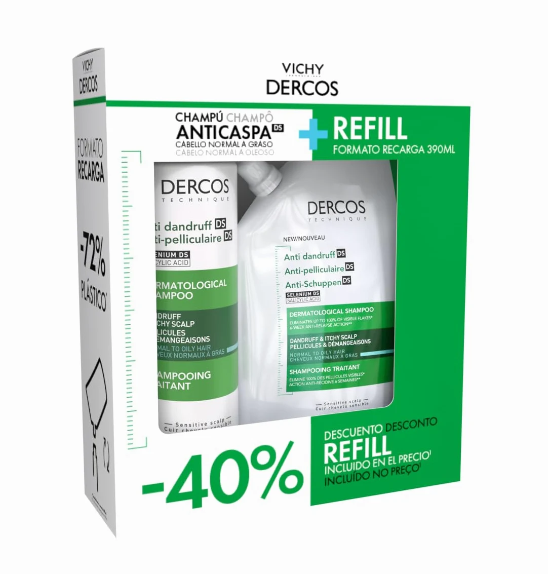 Vichy Dercos Duplo Shampoo Antiforfora Grasso 390 ml + Ricarica Shampoo Antiforfora Grasso 400 ml
