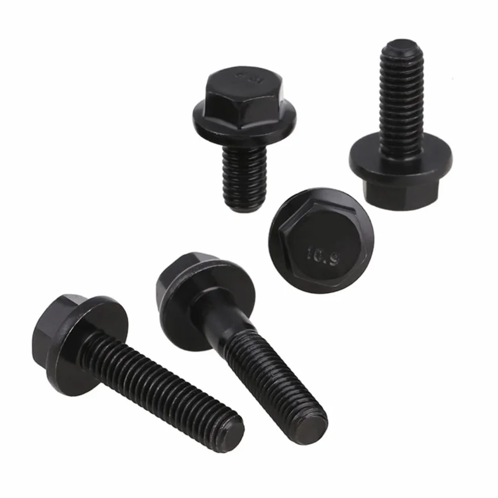 Bulloni a Testa Esagonale con Flangia M6x30 mm Acciaio Legato Grado 10.9 Nero
