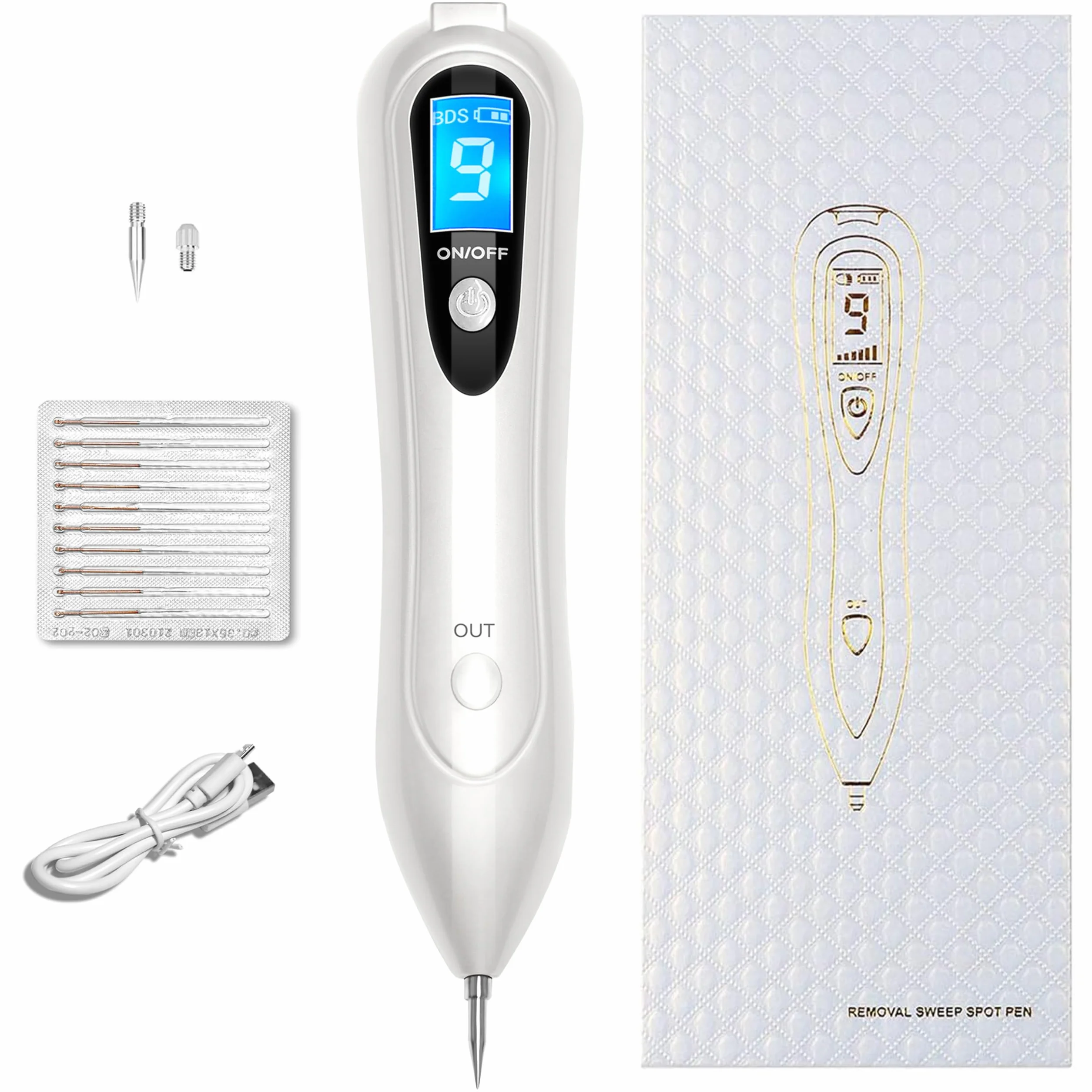 Rimuove Nei, Verruche, 9 Livelli Di Potenza Penna Elettrica Con Display Per La Rimozione Di Nei, Verruche, Tatuaggi, Macchie Dell'Età Su Viso, Mani E Corpo