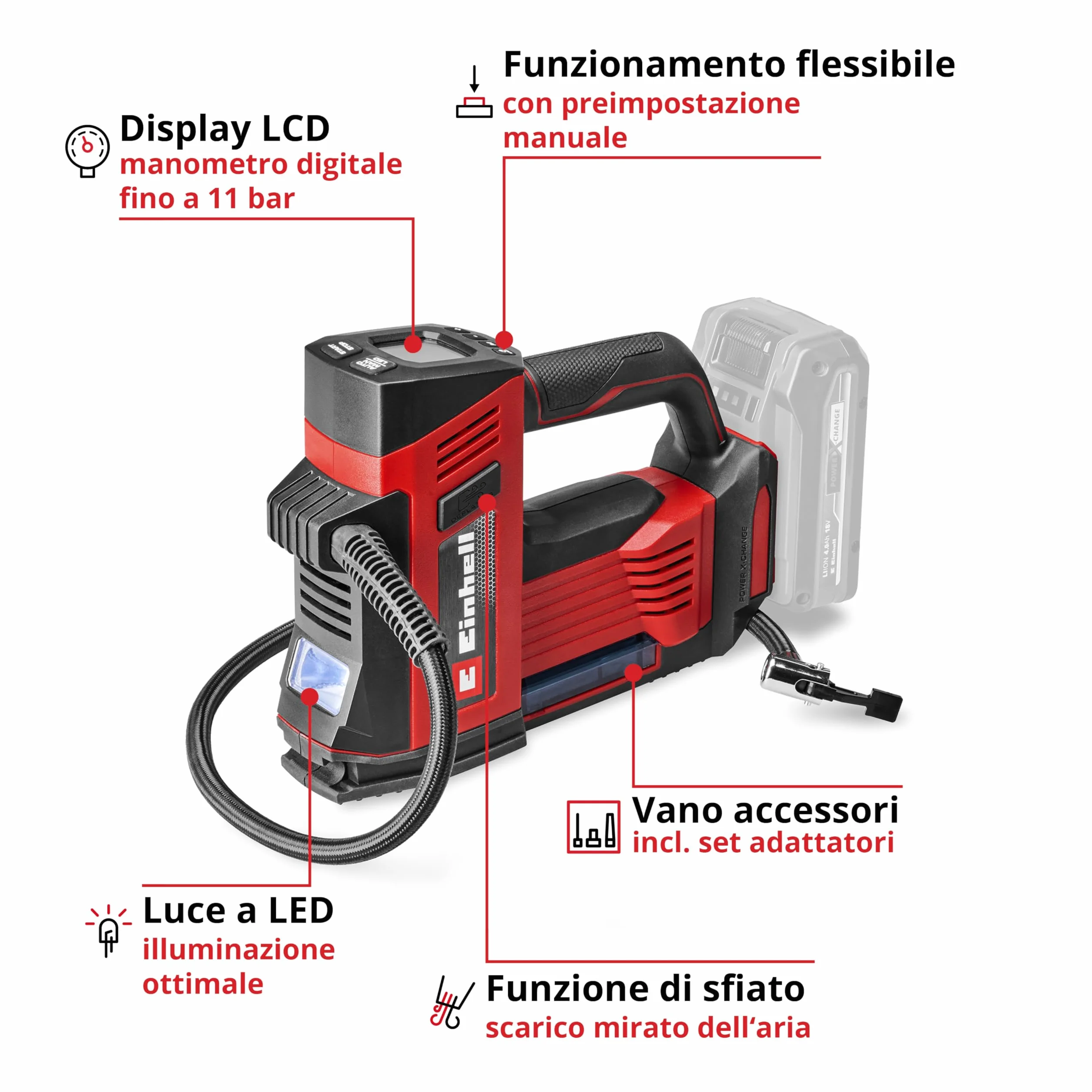 Einhell CE-CC 18/23 Li OF-Solo Power X-Change Compressore per auto a batteria 18 V 11 bar