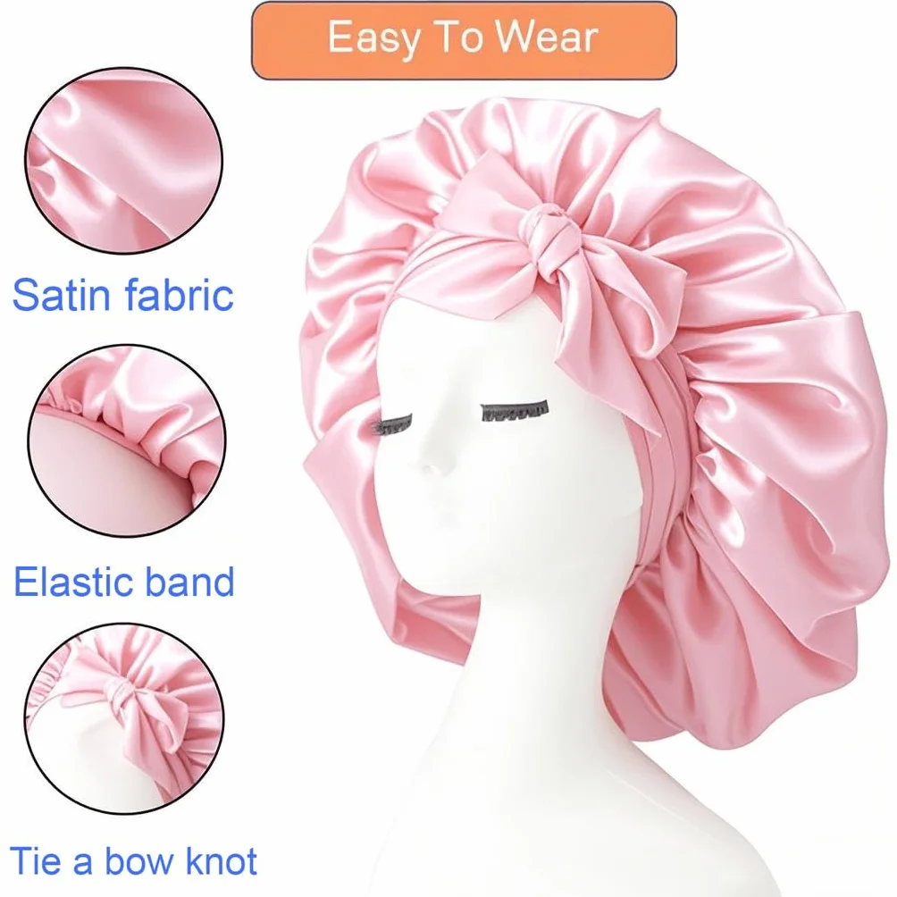 Cuffia Seta Capelli Notte，Silk Bonnet,Con Nastri Regolabili,Berretto Da note Raso Elastico Per Dormire Cappello Da Notte Per Donna Berretto Da Raso Per Donna Ragazza（Rosa）