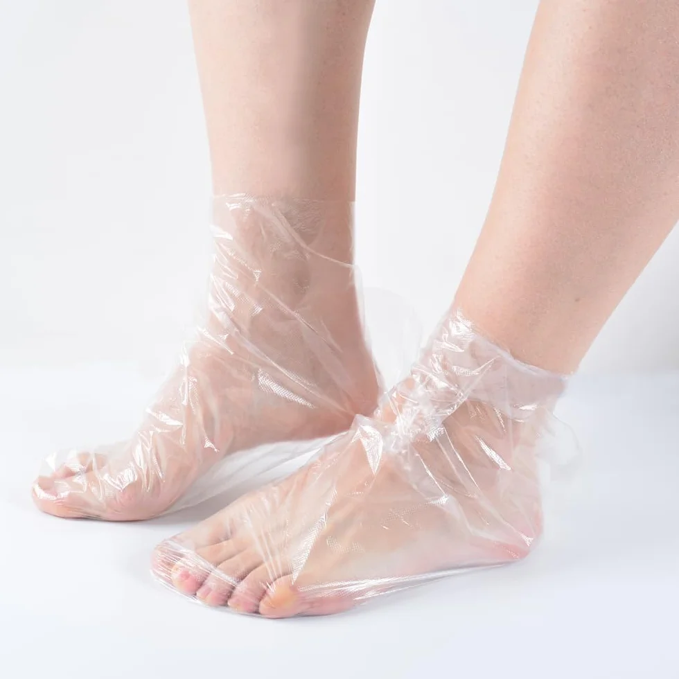 200Pz Pellicola monouso per piedi, fodere per bagno di paraffina per piedi, coprigambe monouso, sacchetto di plastica anti-rottura, pellicola adesiva per la casa, scarpa di prova, coprigambe