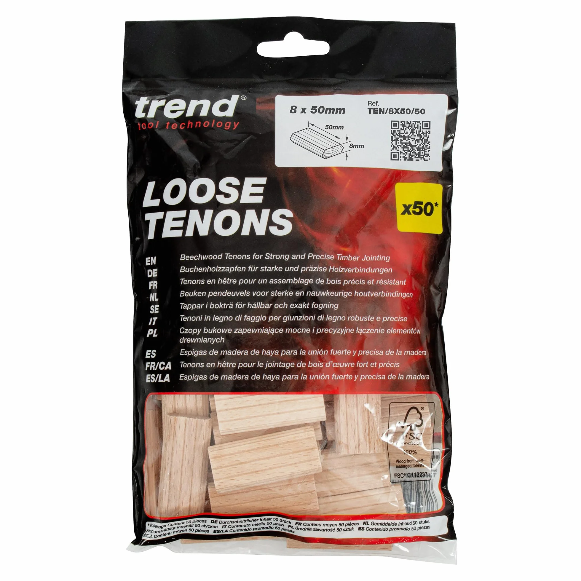 Tenoni di Faggio Trend 50 8x50mm per Falegnameria Giunzioni Cornici Mobili TEN/8X50/50