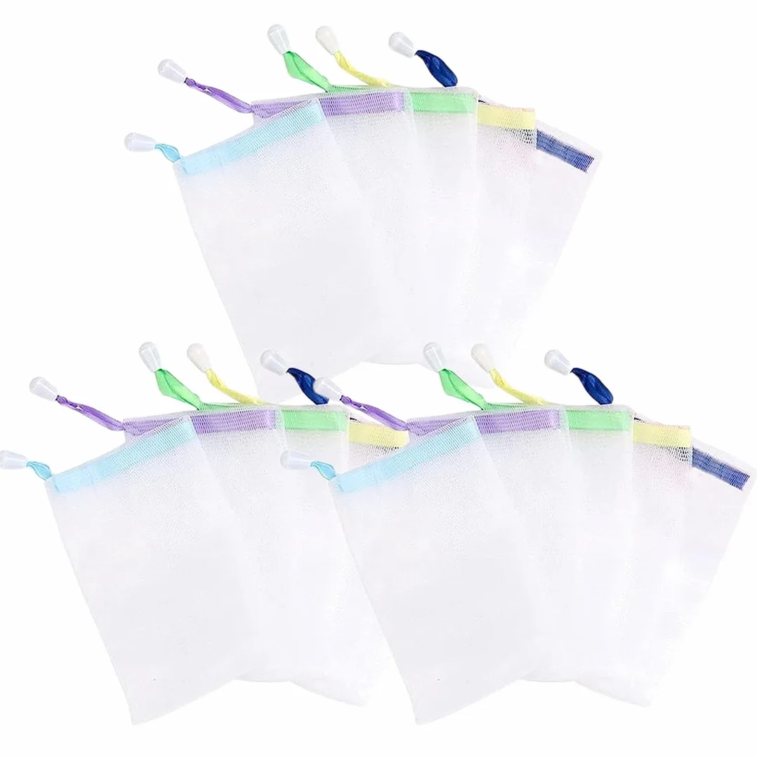 15 Pezzi Nylon Viso Pulizia Schiumogeno Reti Confezioni Schiuma Bolla Esfoliante Mesh Sapone Bar Sacchetto di Immagazzinaggio Cordino Holder Saver Bag Body Face Cleansing Accessorio (Colore Casuale)