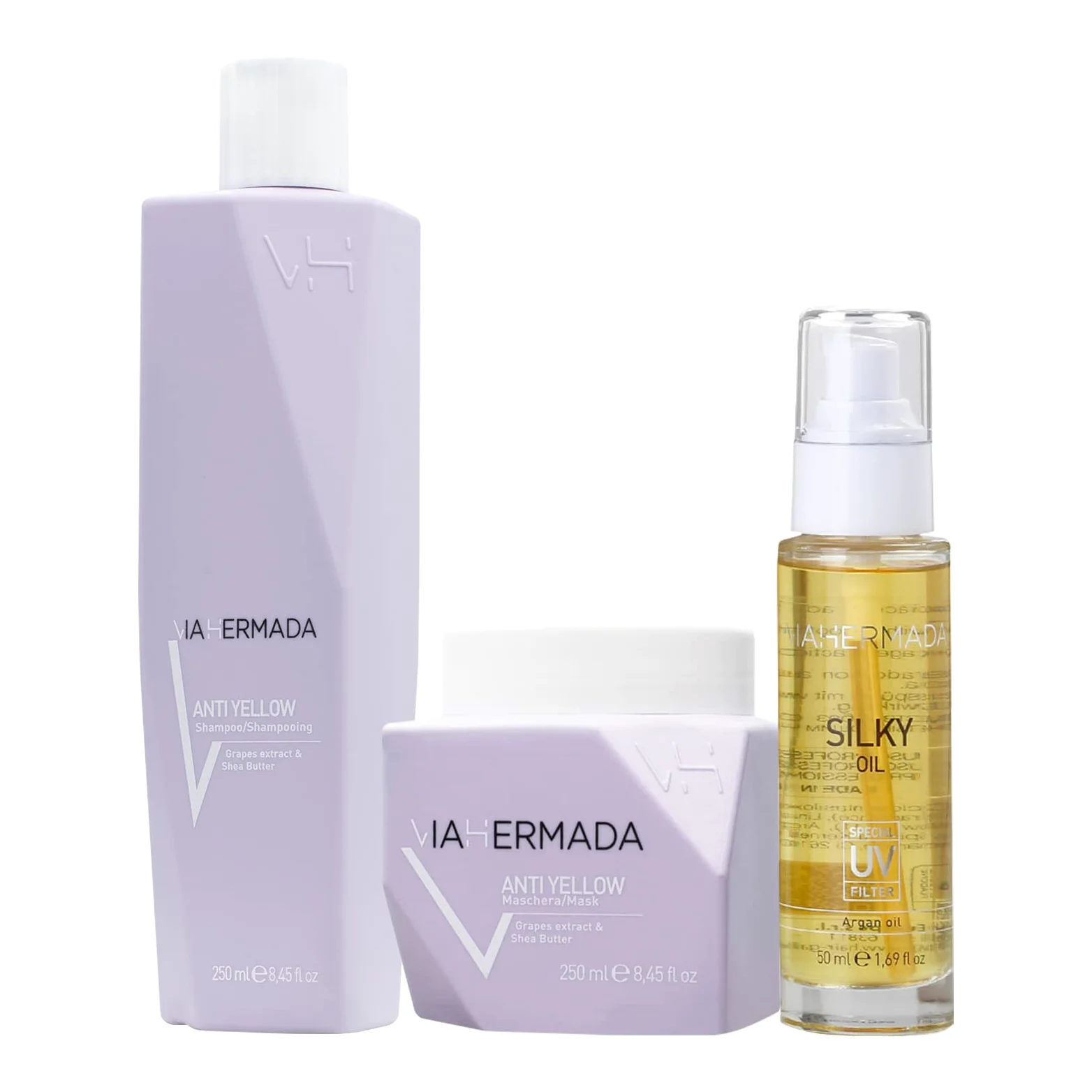 Anti-Yellow Shampoo 250ml Mask 250ml Silky Oil 50ml