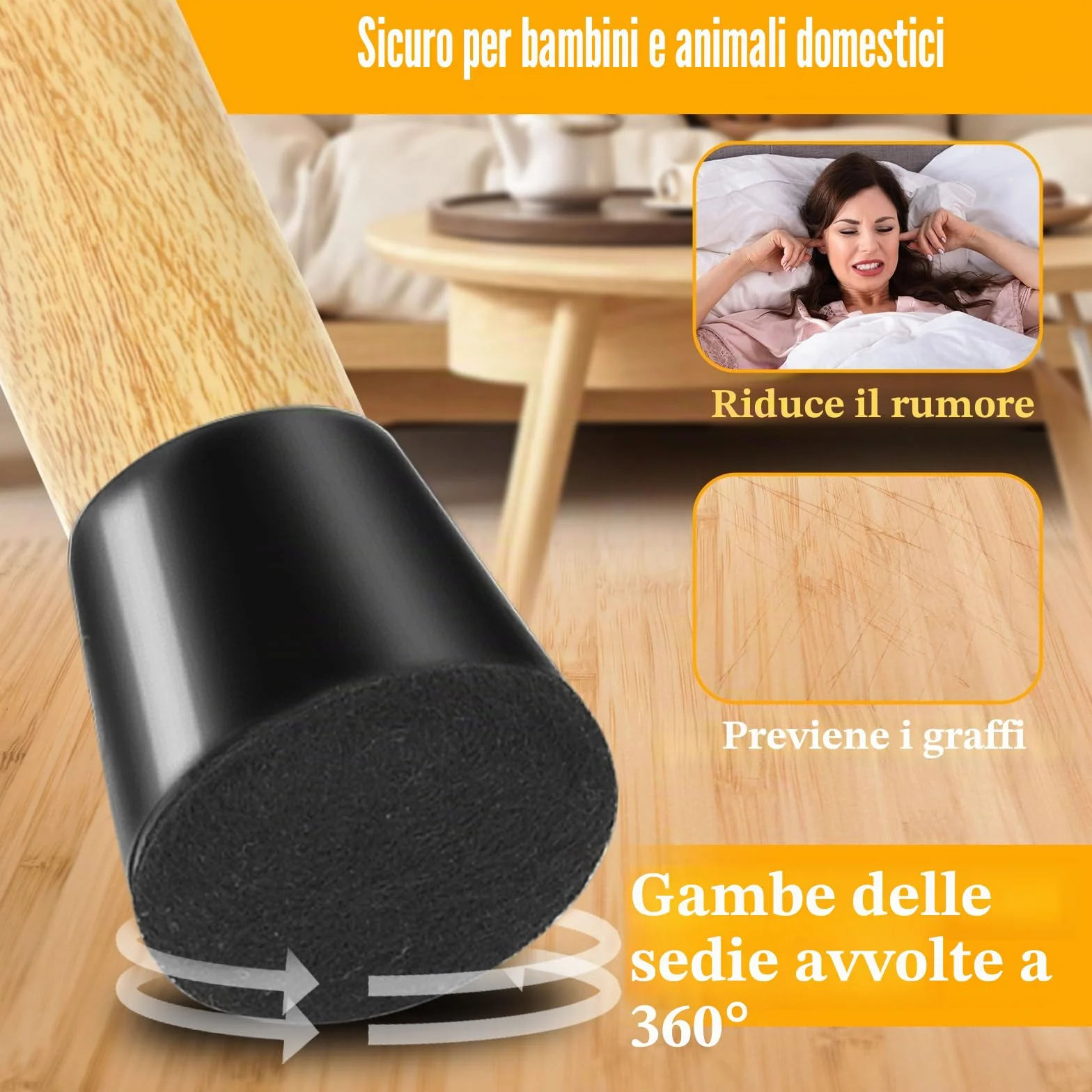 Tappi per Sedie 14-20mm Gommini TPR con Feltrini Protezioni Gambe Mobili Nero