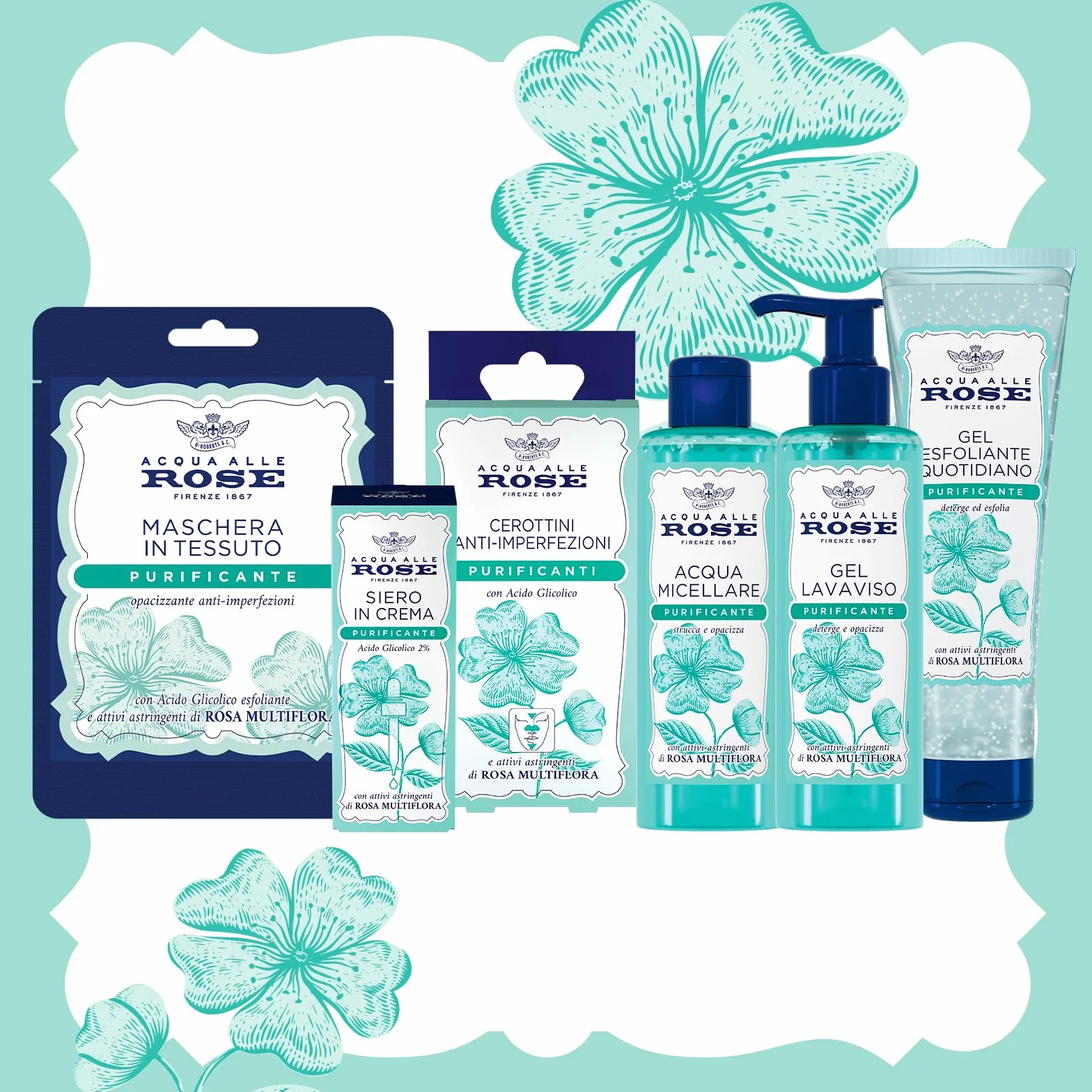 Acqua alle Rose, Gel Lavaviso Purificante con Attivi Astringenti di Rosa Multiflora, Detergente Viso per Pelli Miste o con Imperfezioni, Deterge, Purifica e Opacizza, Uso Quotidiano, 200 ml