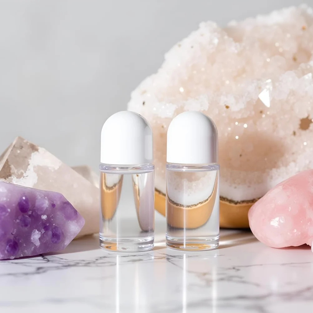 2 bottiglie a rullo vuote in vetro da 50 ml, con sfera roll-on in plastica, contenitori a prova di perdite, con tappo bianco, per oli essenziali, contenitori ricaricabili
