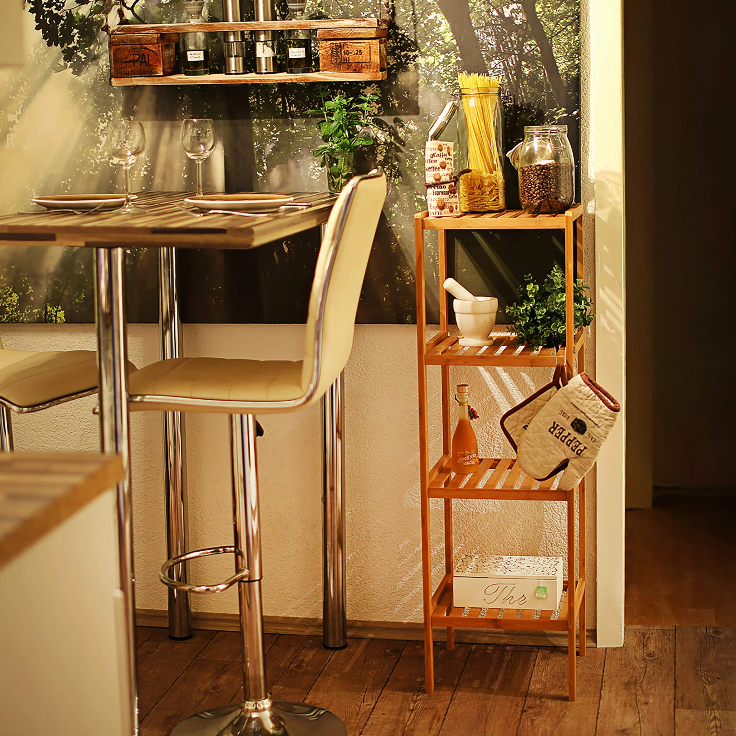 Relaxdays Scaffale per Bagno Cucina in Legno di Bambù 33 x 33 x 110 cm Marrone Chiaro