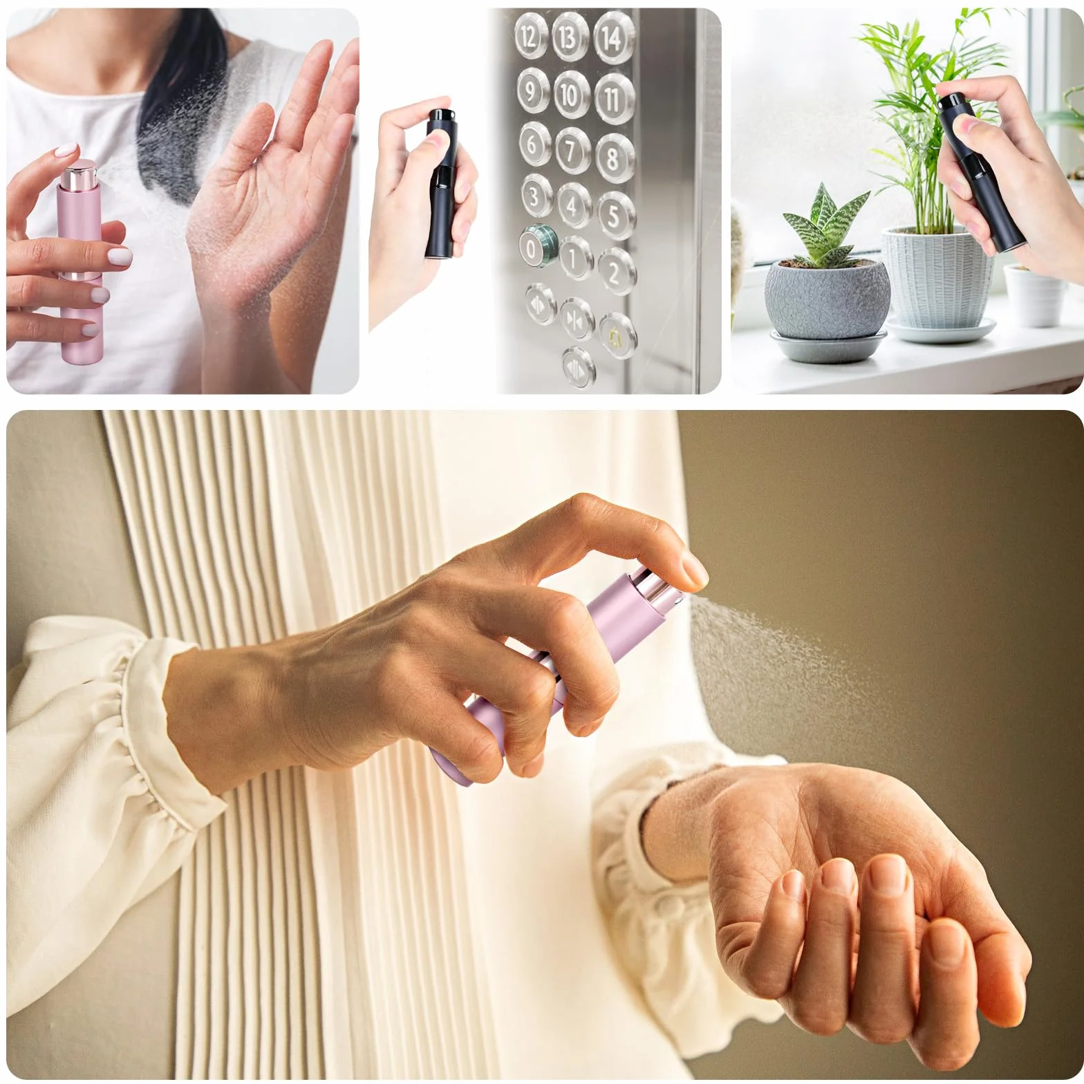 AiQInu porta profumo da viaggio, 3 pezzi 8ml Mini bottiglie spray portaprofumo da viaggio ricaricabile con dispenser per i viaggi e le uscite (rosa + argento + nero)