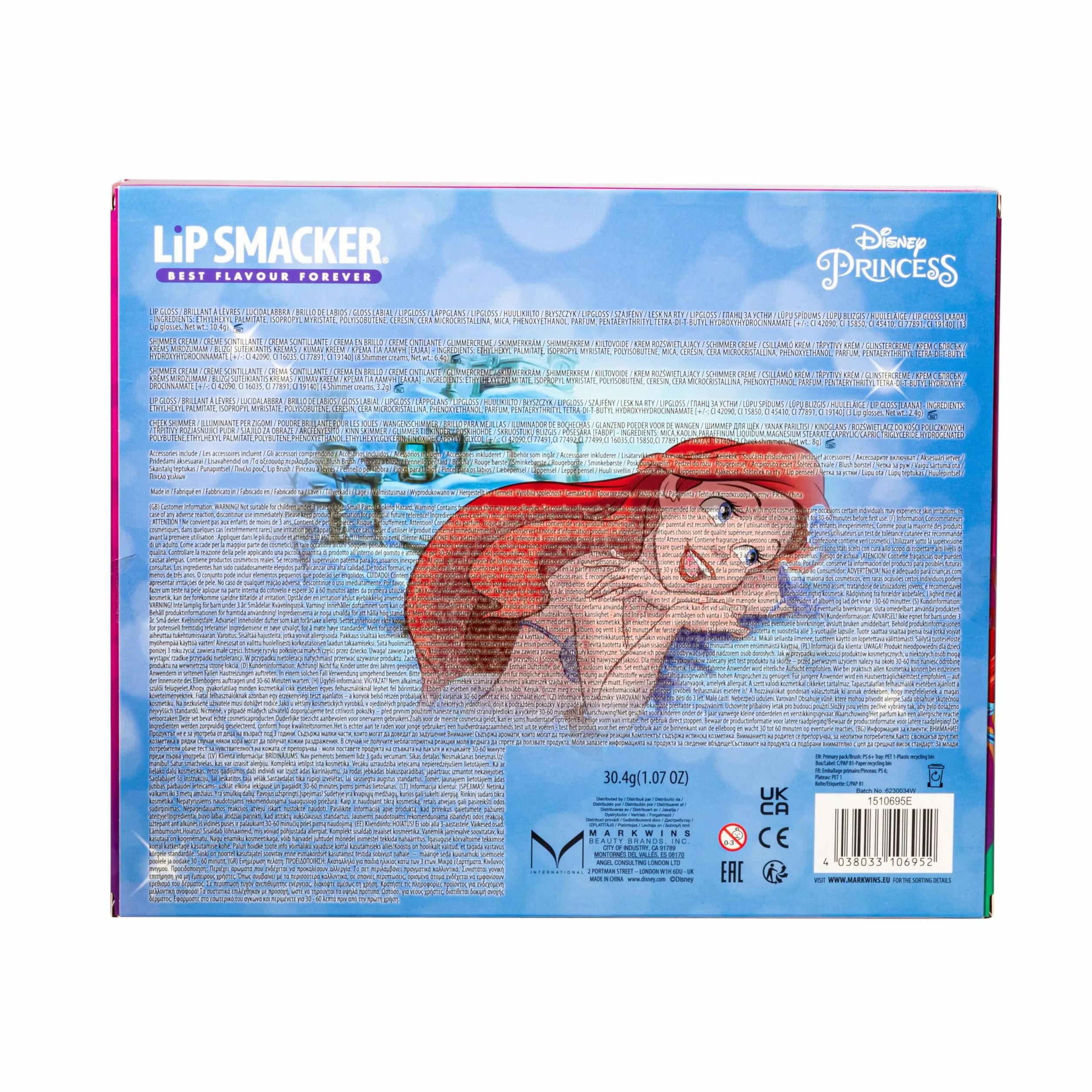Lip Smacker Princess Ariel Travel-Ready Beauty Case, Valigetta Trucchi Bambina con Palette di Ombretti Luminosi, Rossetti e Smalto Unghie, Accessori Inclusi, per un Look da Principessa Disney