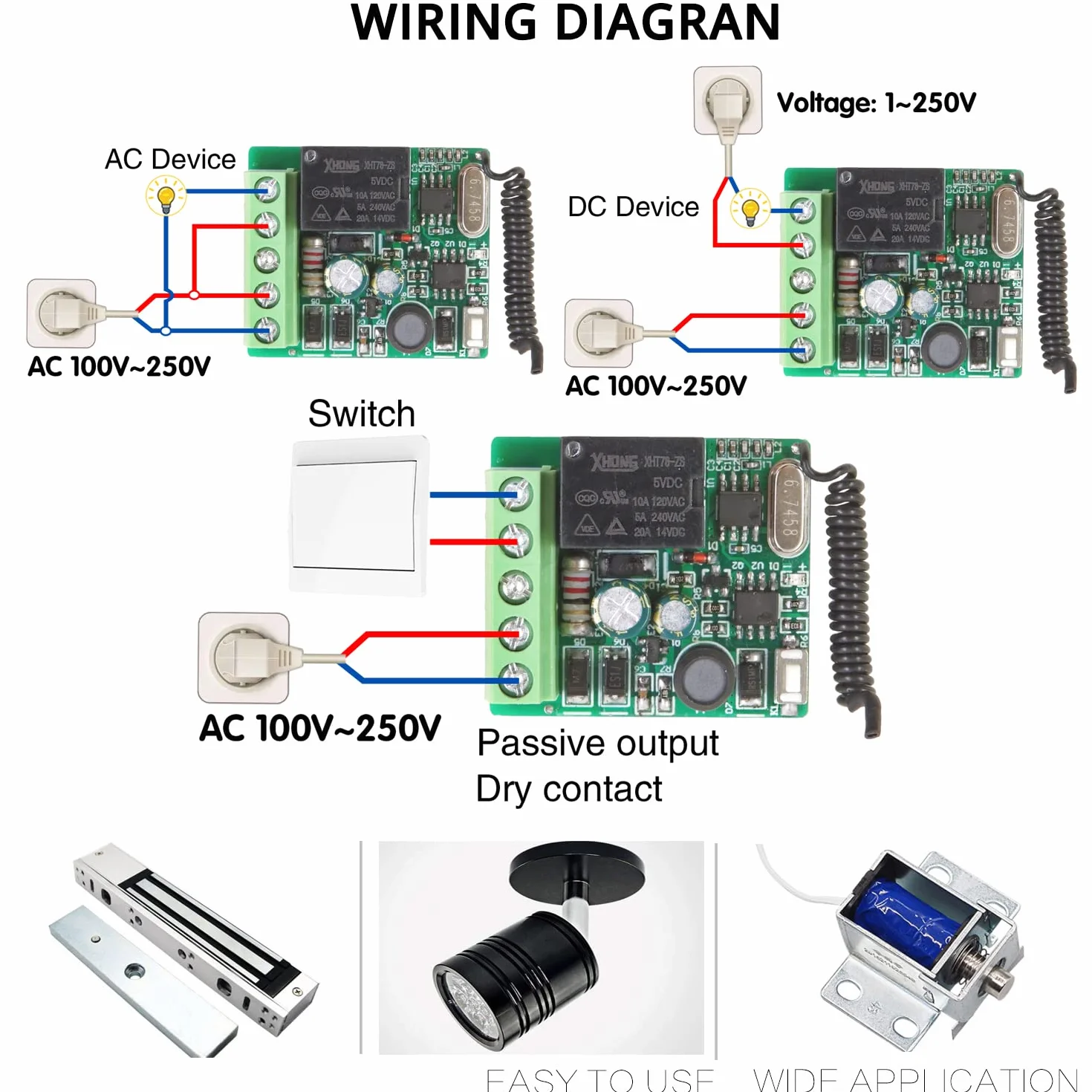 DieseRC Radiocomando Interruttore 433 MHz 220V 230V 1 Canale Ricevitore con Trasmettitore