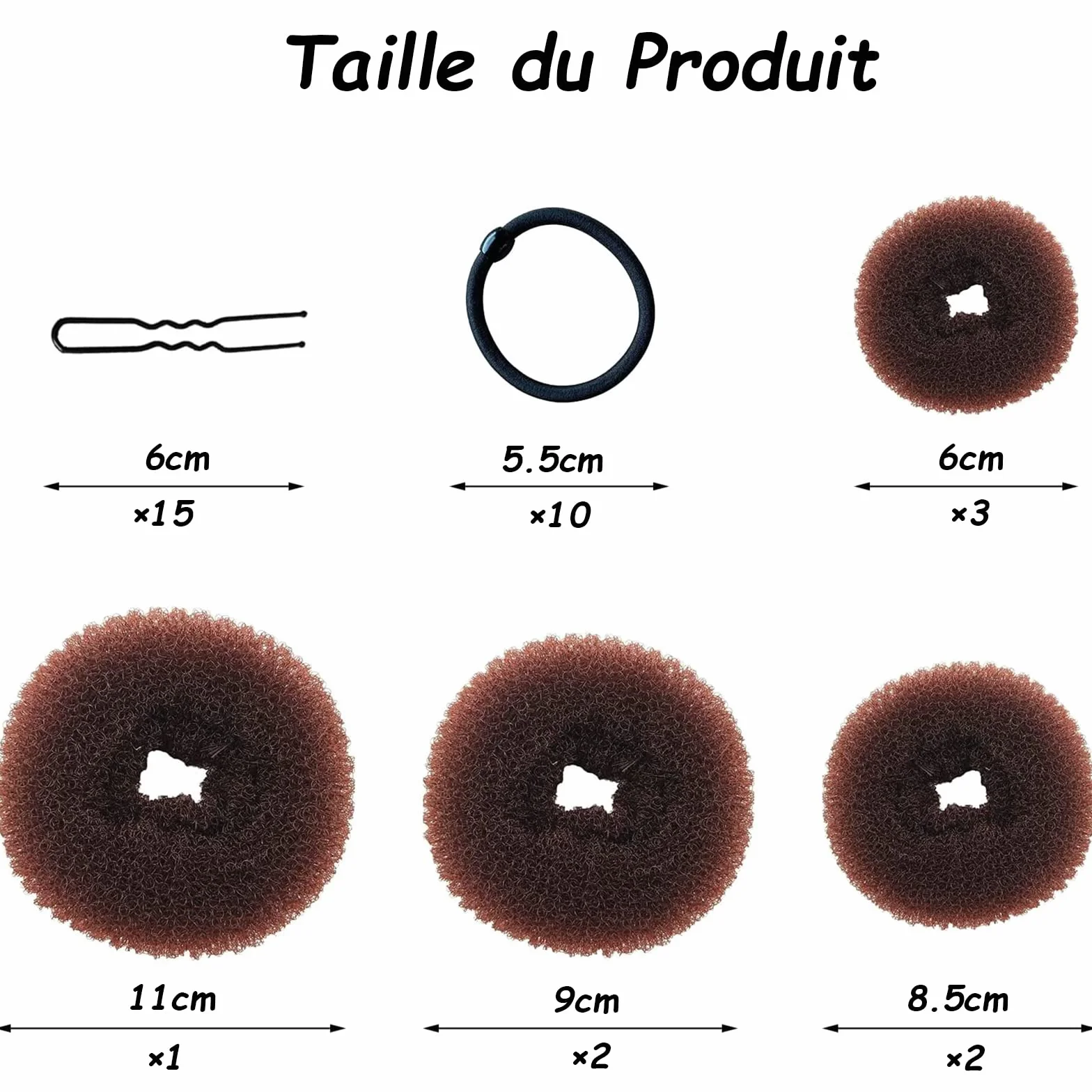 VEGCOO Chignon a Ciambella, 8 Pz Creatore per Pane Ciambella Chignon a Ciambella Magic Hair per Bambine e Donne, con 15 Elastici per Capelli e 15 Forcine Forma di U (Marrone)
