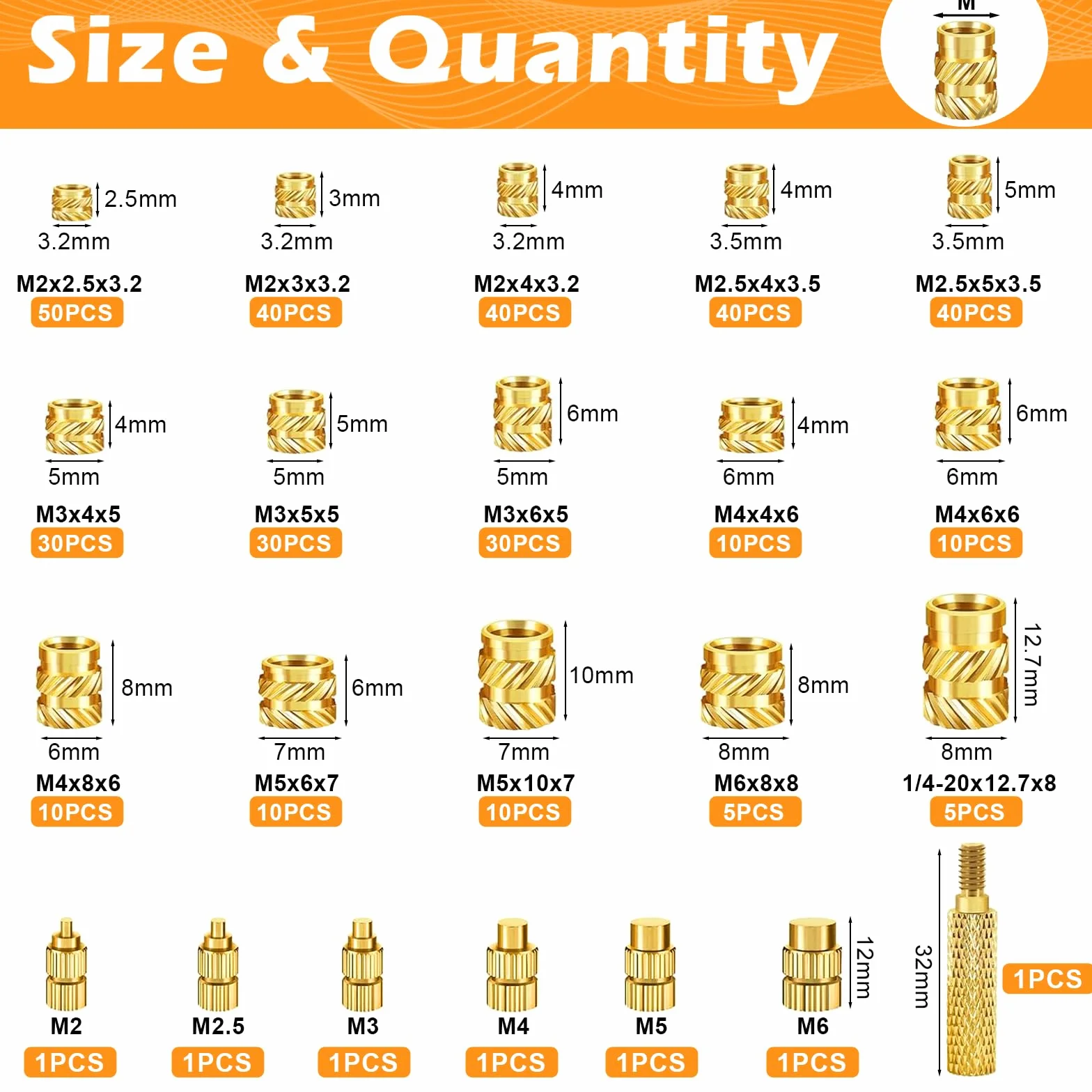 Inserti Filettati a Caldo M2 M3 M4 M5 M6 1/4-20, Dadi in Ottone con Strumento di Inserimento Termico per Stampa 3D